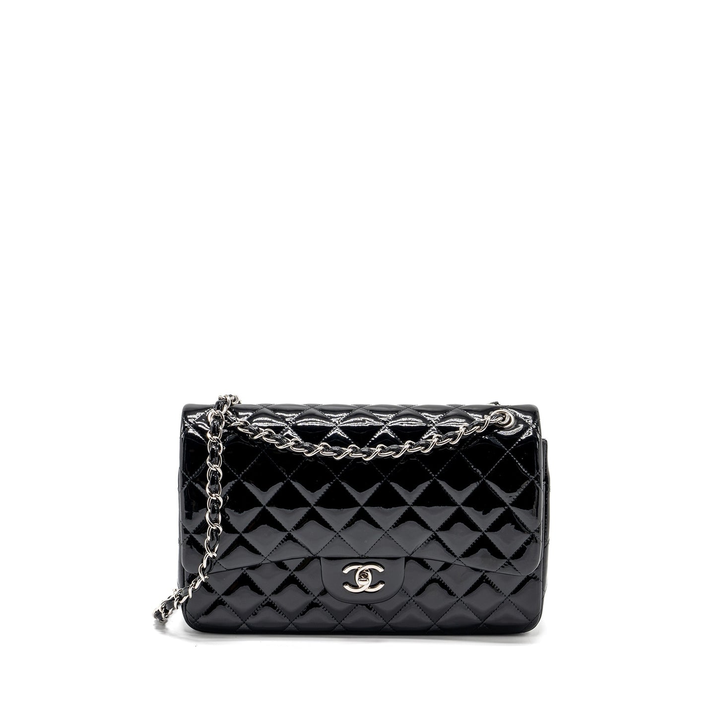 Chanel Jumbo Classic Double Flap Patent SHW Black Shoulder Bag