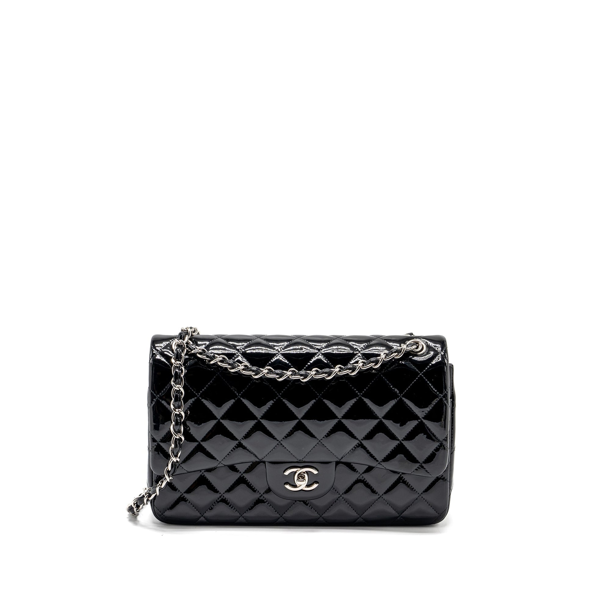 Chanel Jumbo Classic Double Flap Patent SHW Black Shoulder Bag