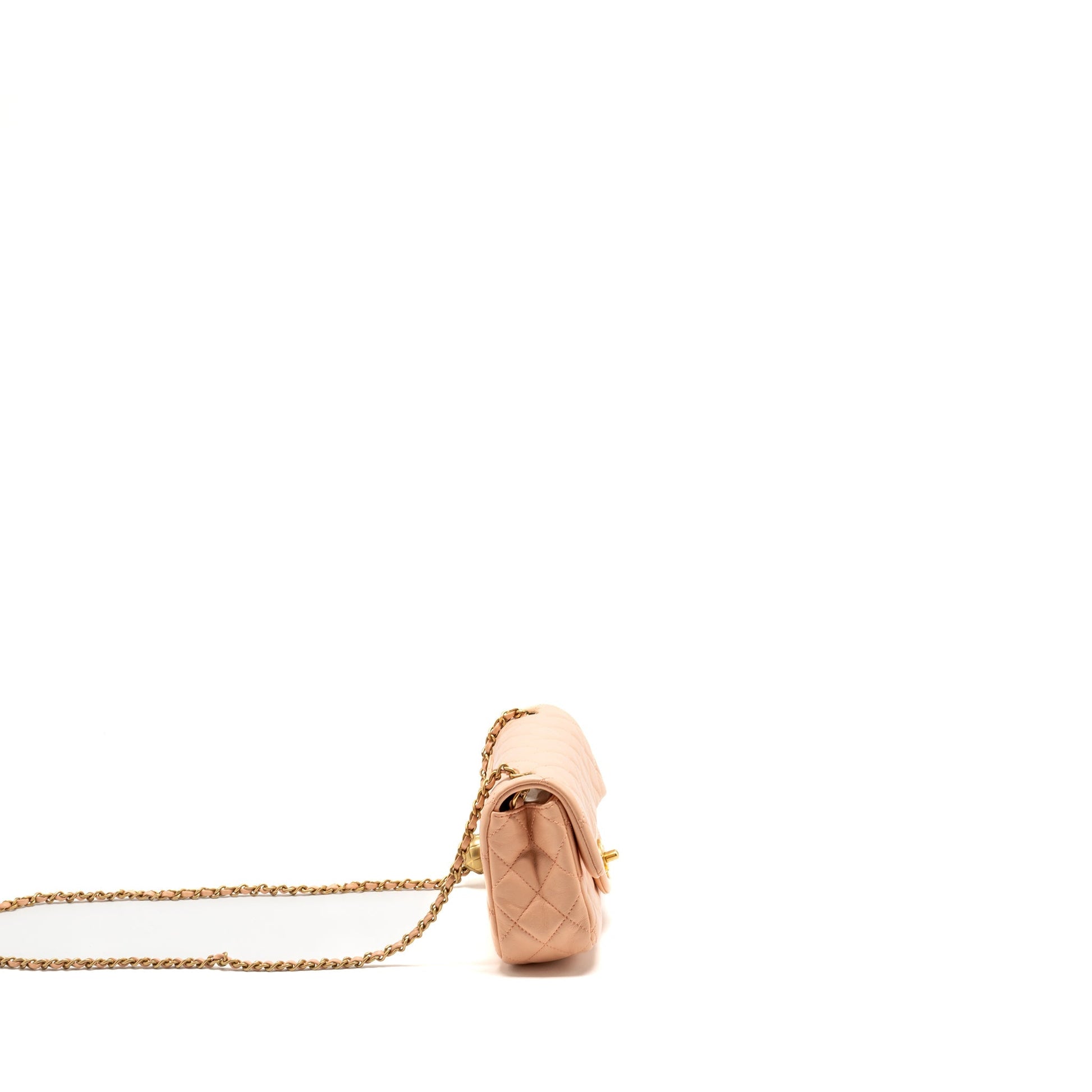 Chanel Pearl Crush Rectangular Flap Lambskin GHW Pink Shoulder Bag Ghw Microchip