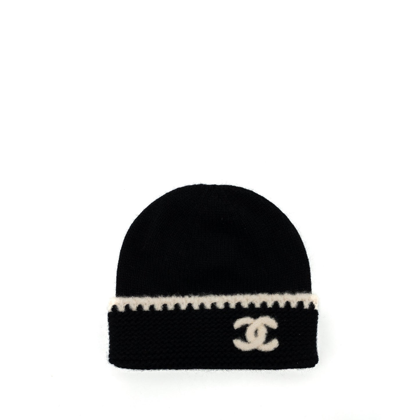Chanel 23A cashmere beanie hat Black White