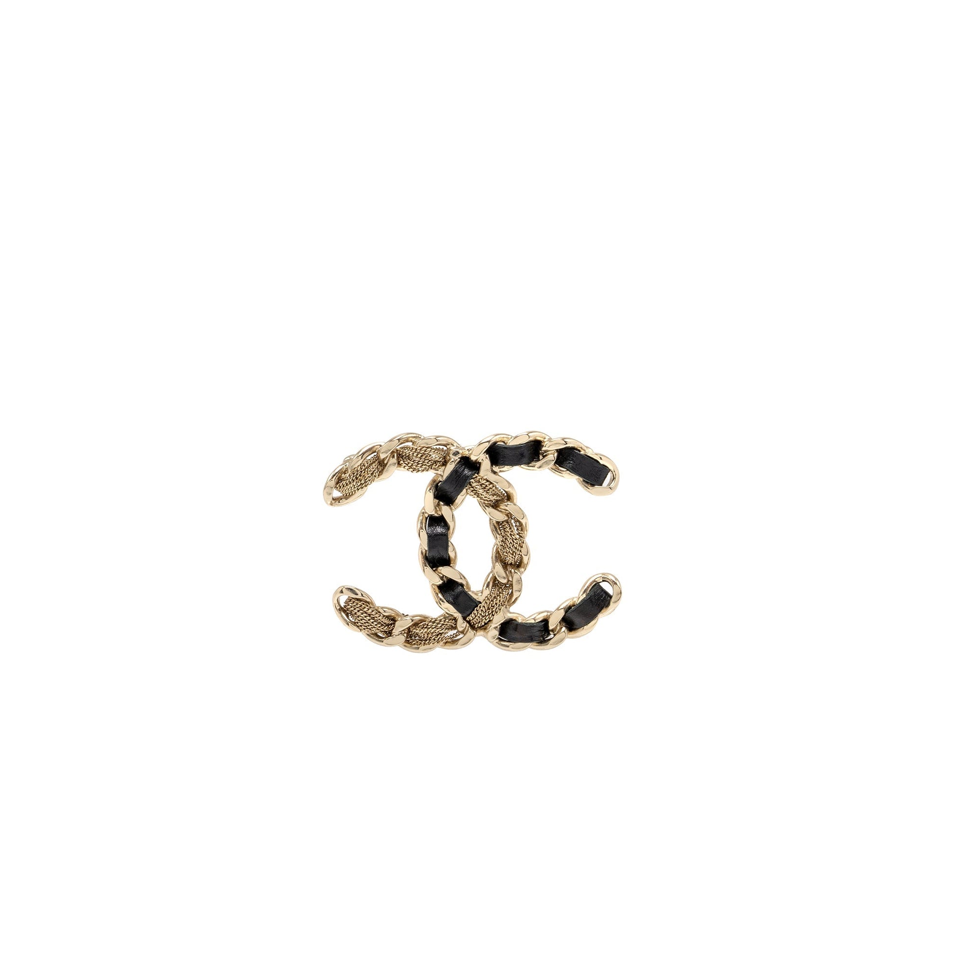 Chanel cc logo brooch Gold Leather Handbag
