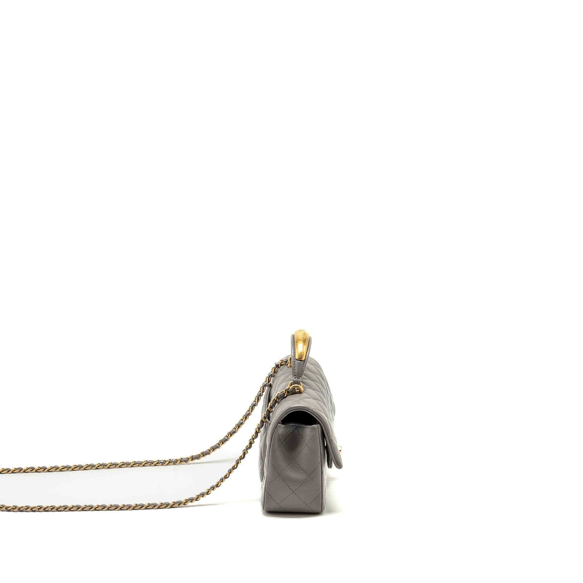 Chanel 22k g Lambskin GHW microchip Grey Shoulder Bag