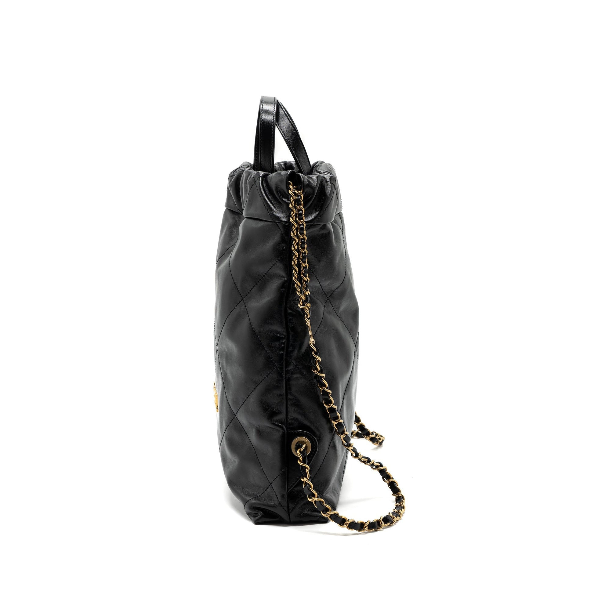 Chanel 22 Backpack Shiny Calfskin GHW Microchip Black