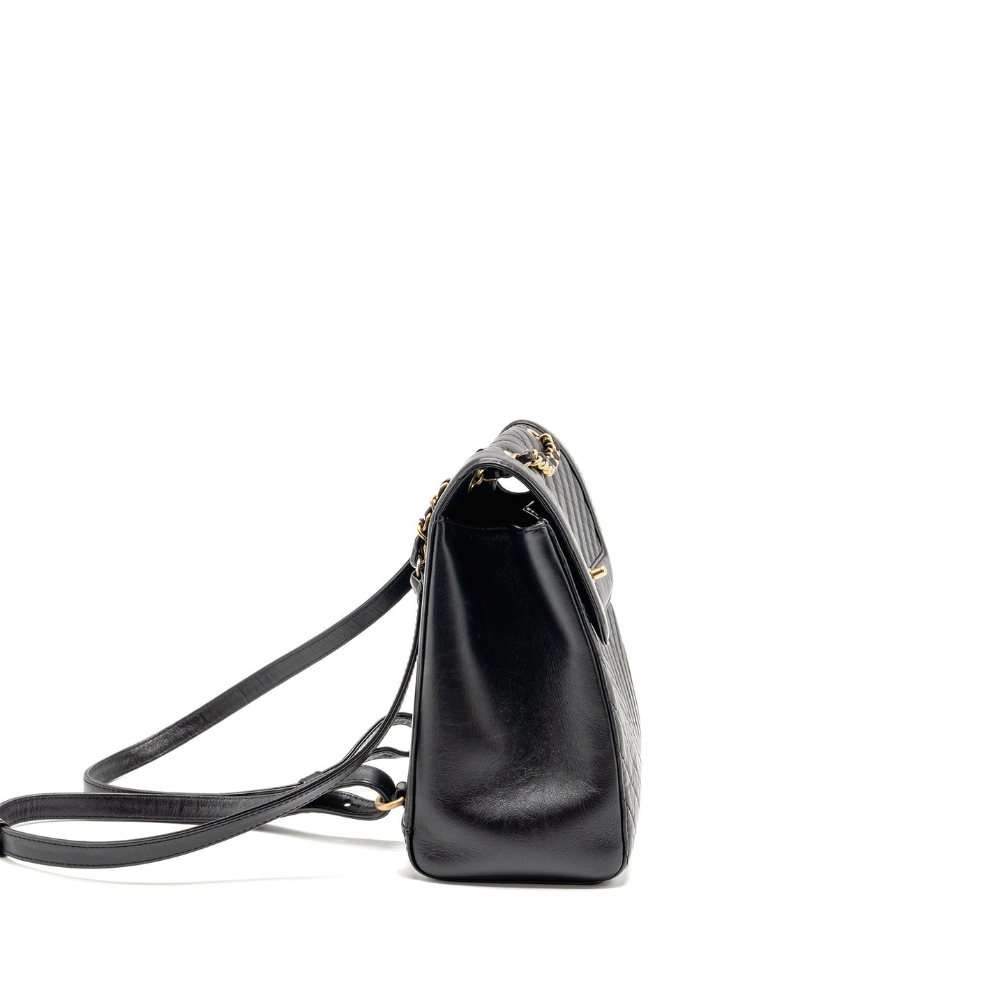 Chanel Chevron Frame Quilted Backpack Aged Calfskin Black