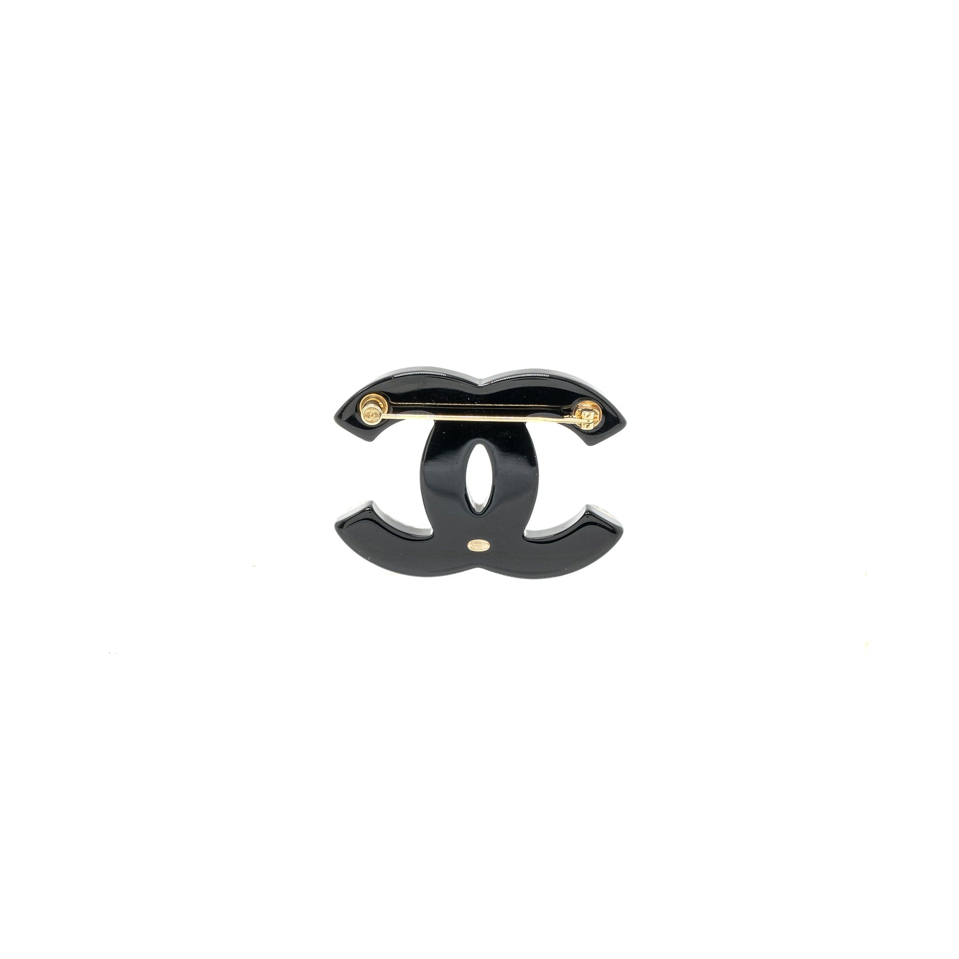 Chanel CC logo Brooch Acrylic LGHW Black Handbag