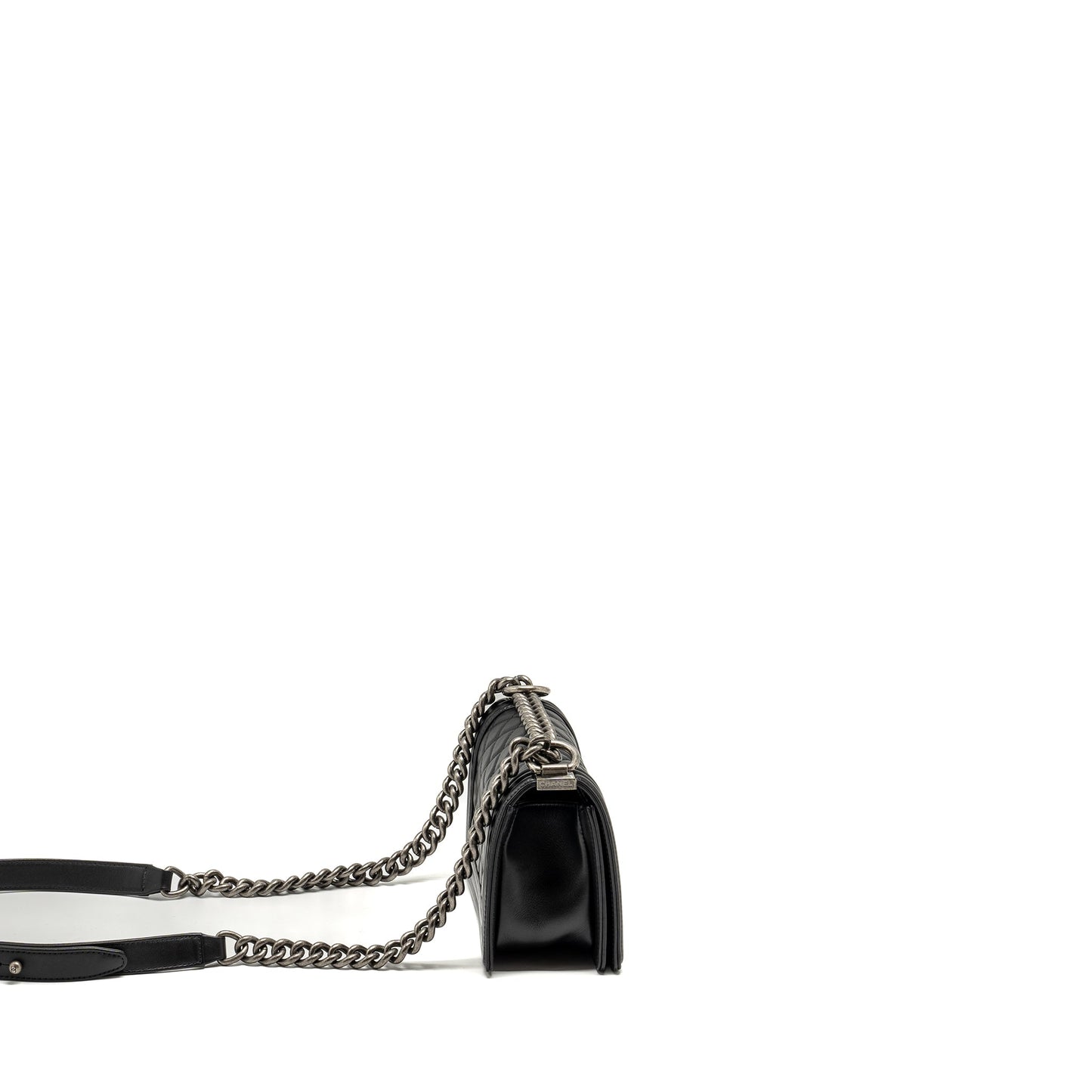 Chanel Boy Calfskin Ruthenium Hardware Microchip Black Small Handbag