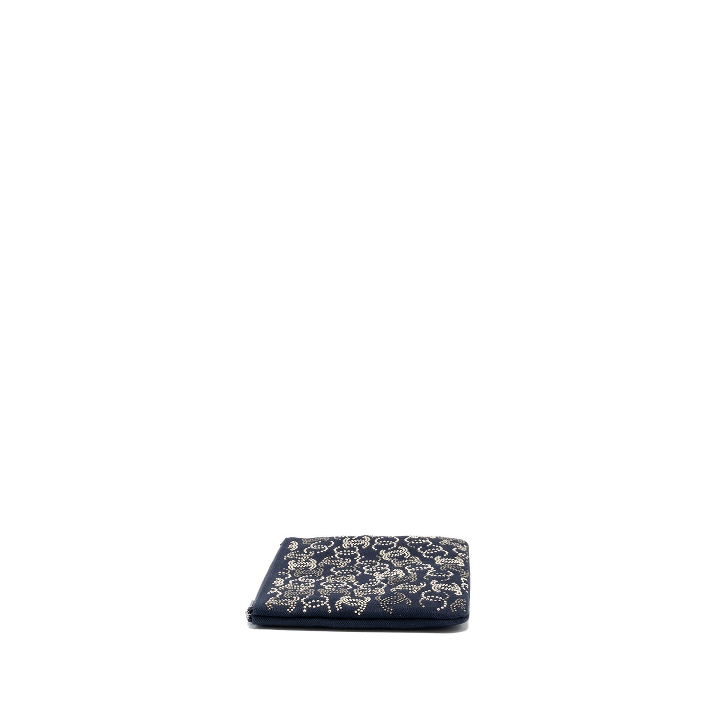 Chanel Double Side Zip Fabric Ruthenium Black Clutch Bag