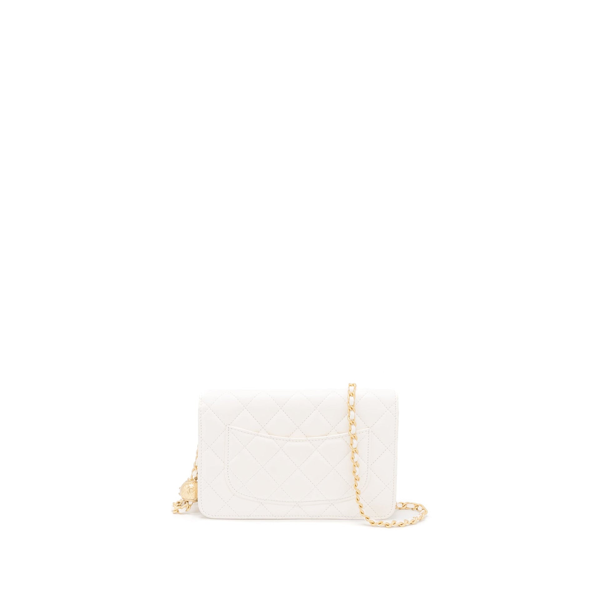 Chanel Pearl Crush on Lambskin Brushed GHW White Wallet Case