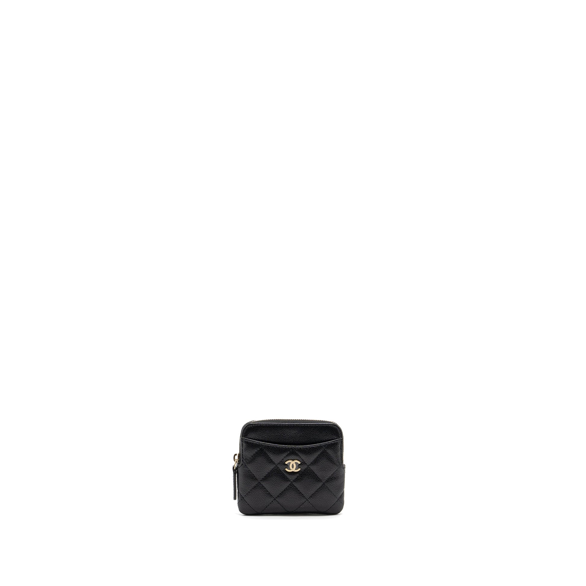 Chanel square zipper card holder caviar LGHW Black Wallet Case
