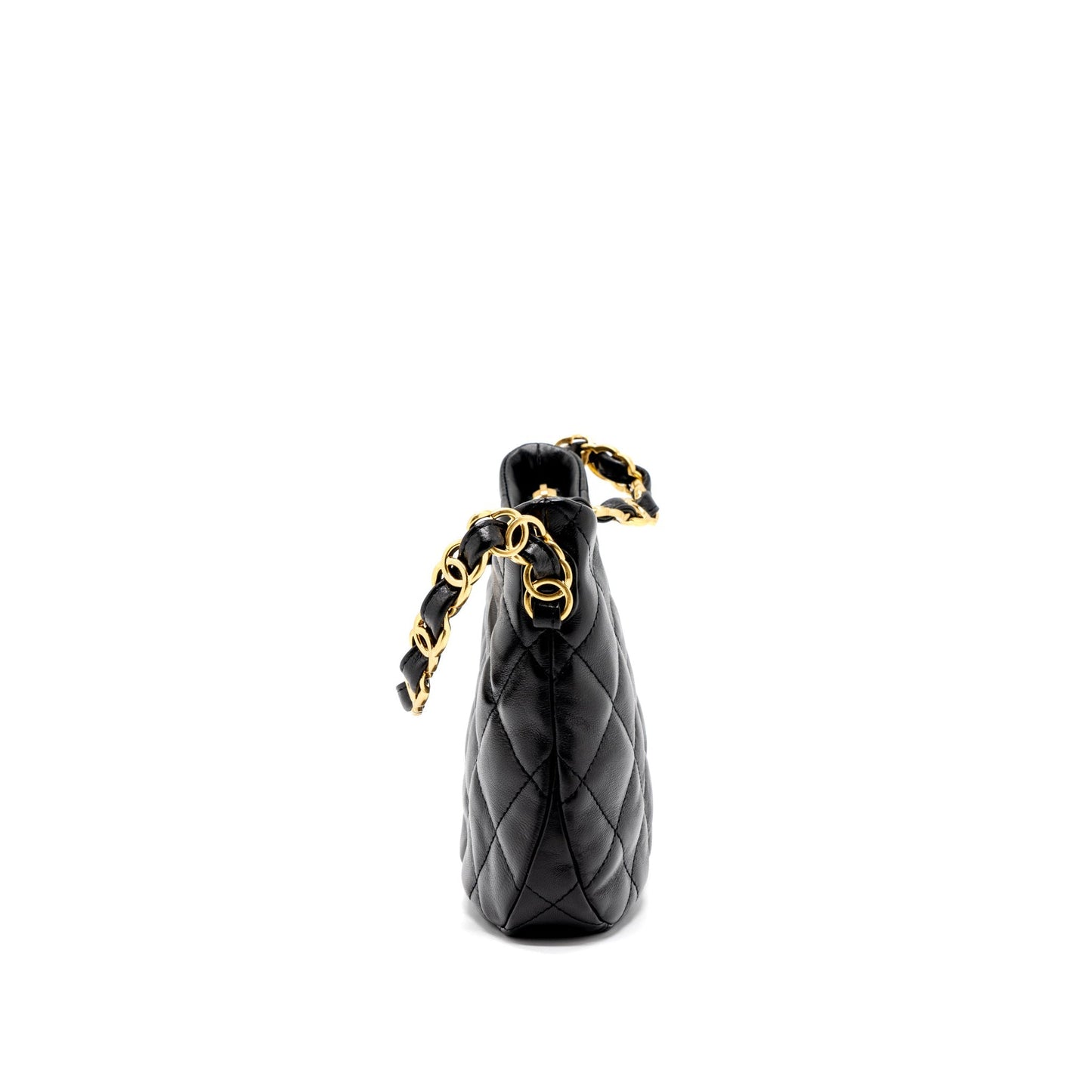 Chanel 22k Hobo Lambskin GHW Microchip Black Shoulder Bag Ghw Microchip