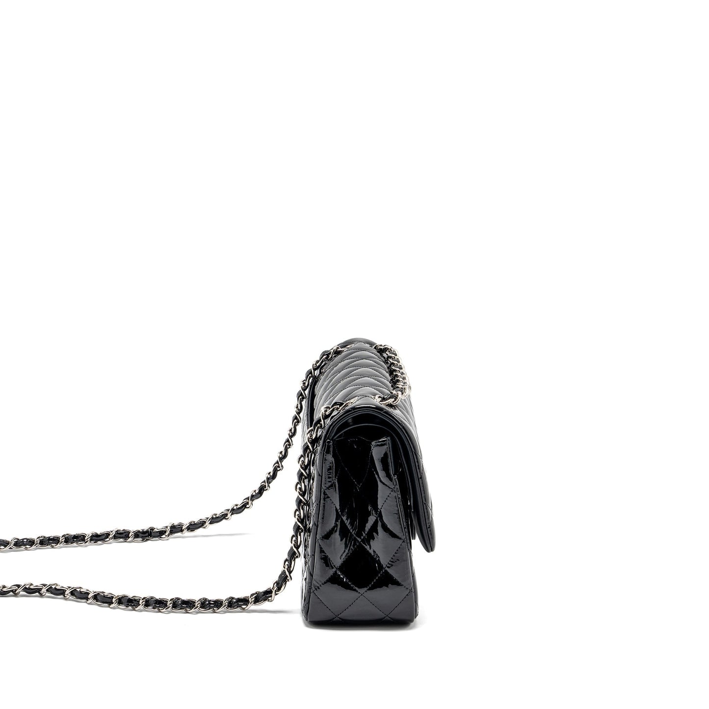 Chanel Jumbo Classic Double Flap Patent SHW Black Shoulder Bag