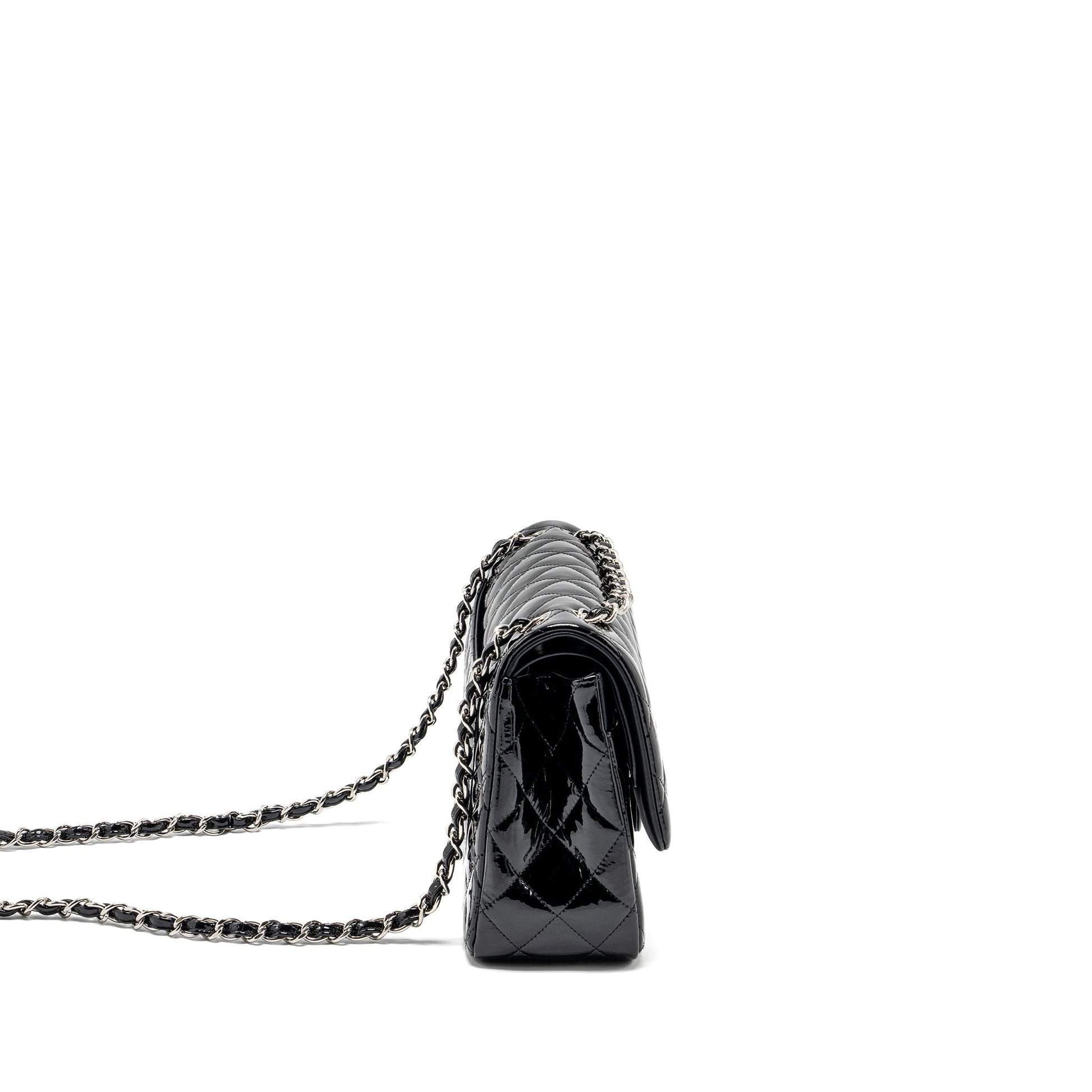 Chanel Jumbo Classic Double Flap Patent SHW Black Shoulder Bag