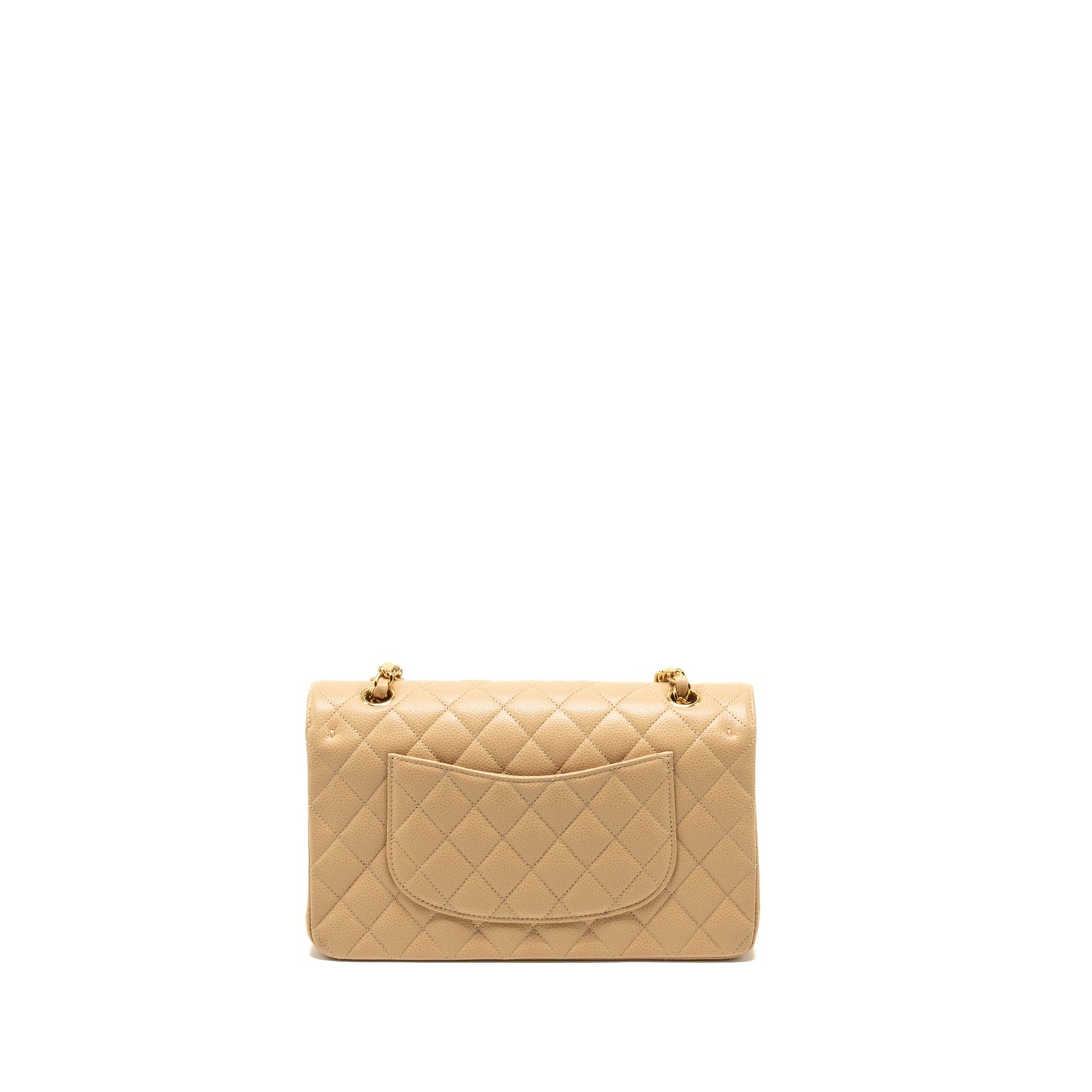 Chanel Classic Double Flap Caviar GHW Microchip Beige Shoulder Bag
