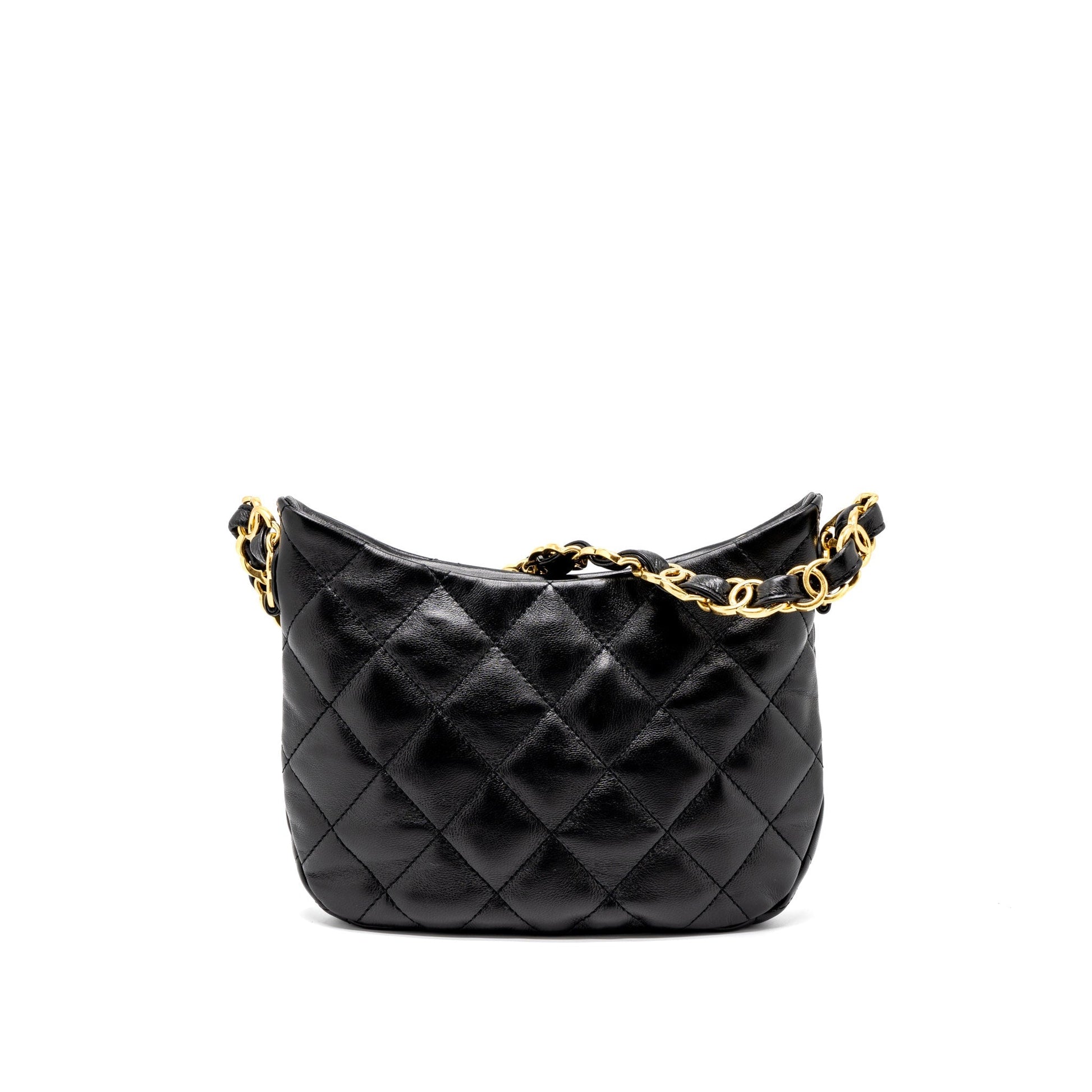Chanel 22k Hobo Lambskin GHW Microchip Black Shoulder Bag Ghw Microchip
