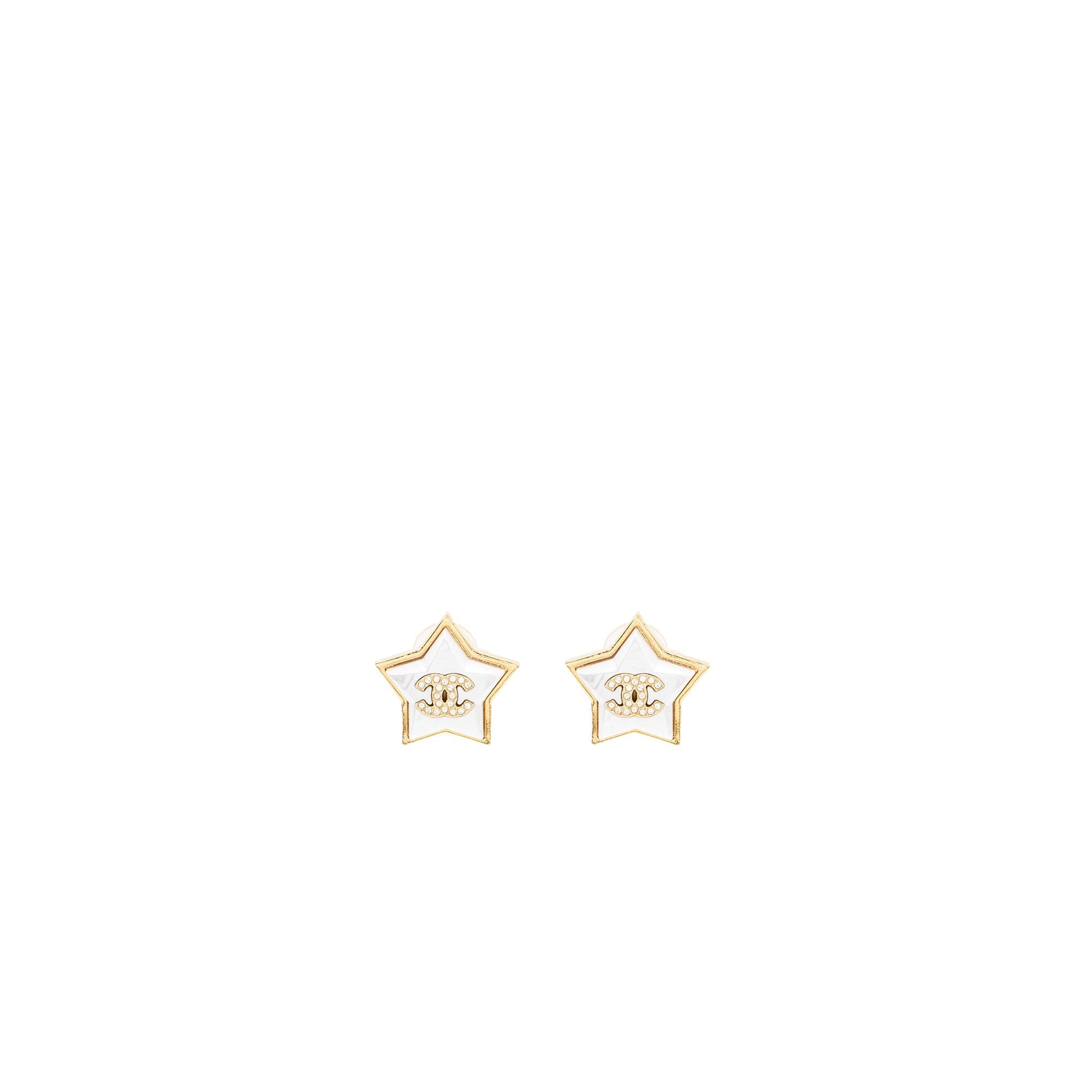 Chanel star cc logo ear clips tone Gold Ivory Handbag