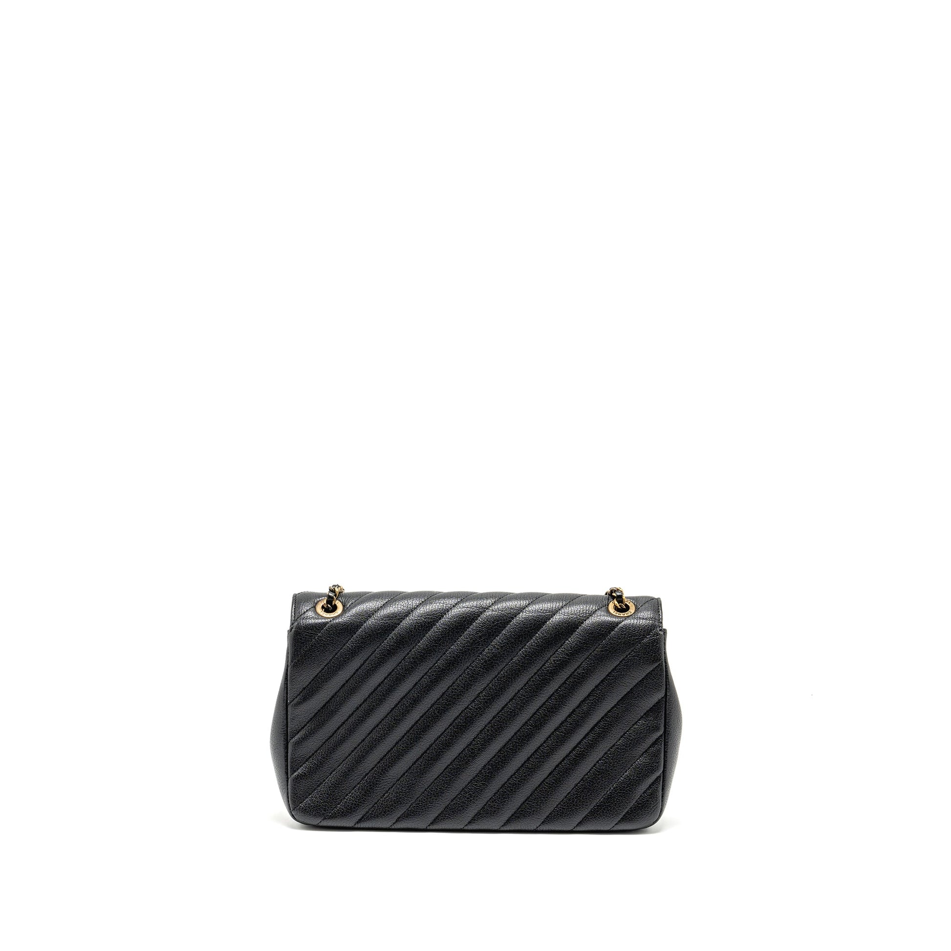 Chanel Diagnoal Flap Shiny Goatskin GHW Black Small Shoulder Bag