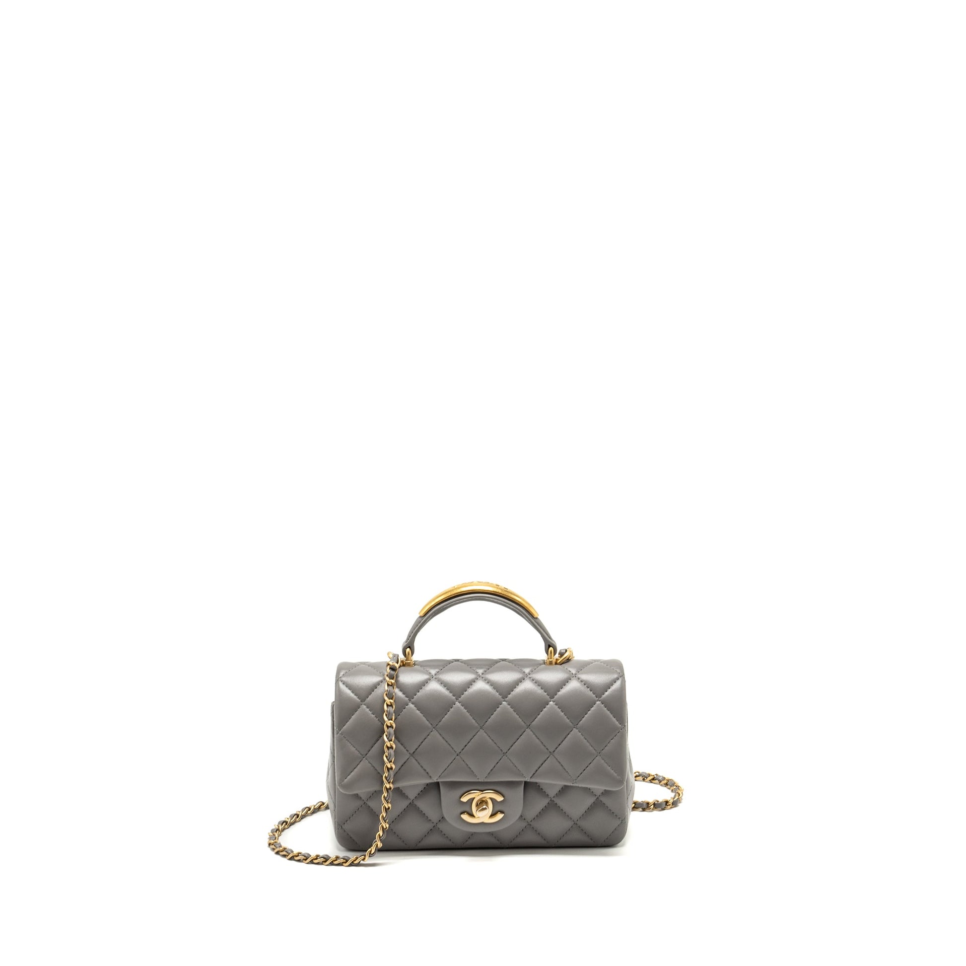 Chanel 22k g Lambskin GHW microchip Grey Shoulder Bag