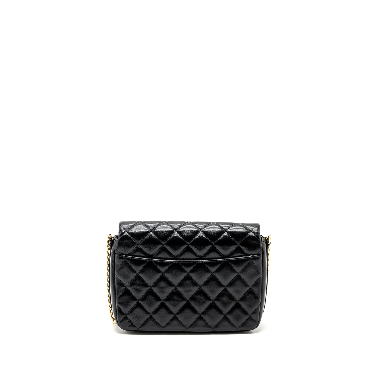Chanel Giant CC Logo Flap Lambskin GHW Black Shoulder Bag