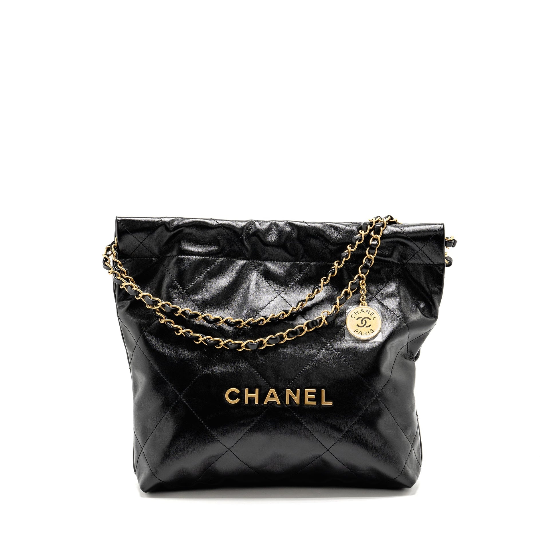 Chanel 22 Shiny Calfskin GHW microchip Black Small Handbag Lghw Microchip
