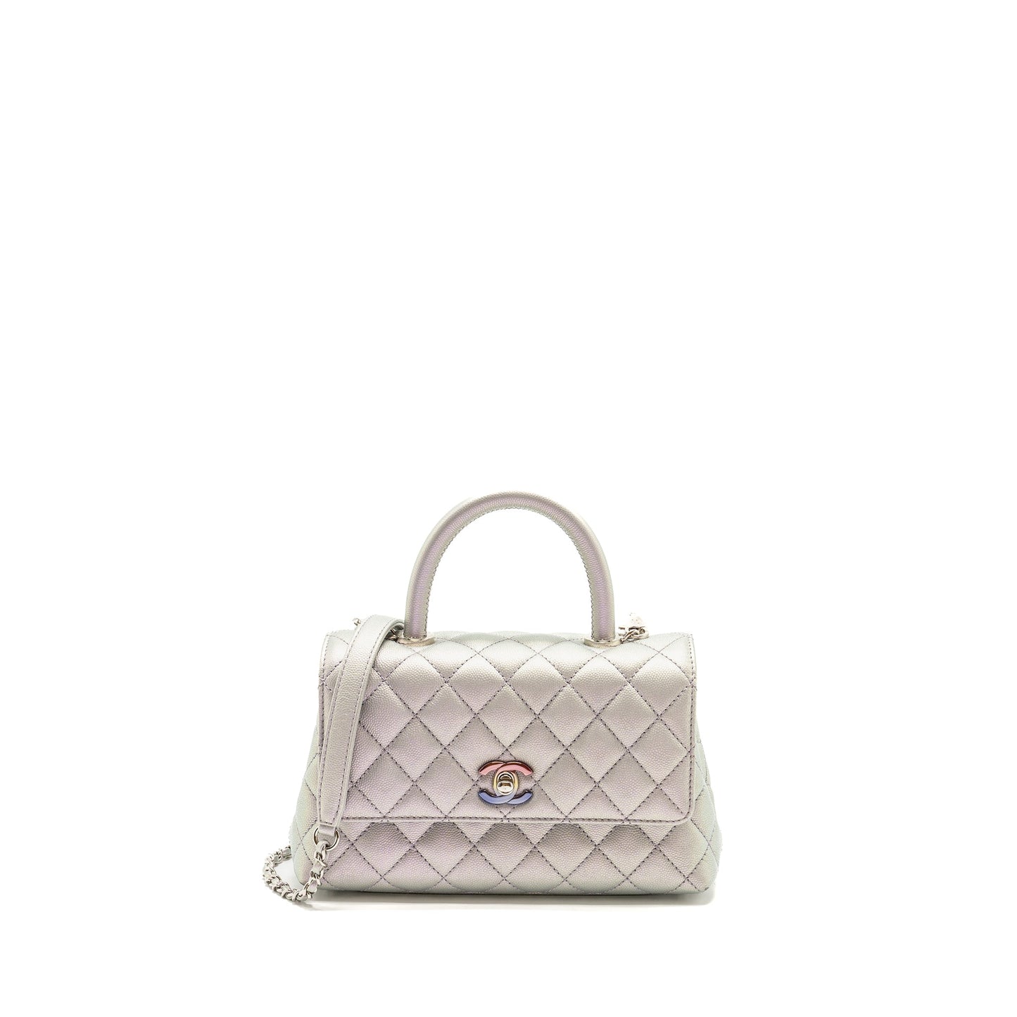 Chanel Coco Handle Caviar Iridescent Light Hardware Multicolour Blue Small Handbag