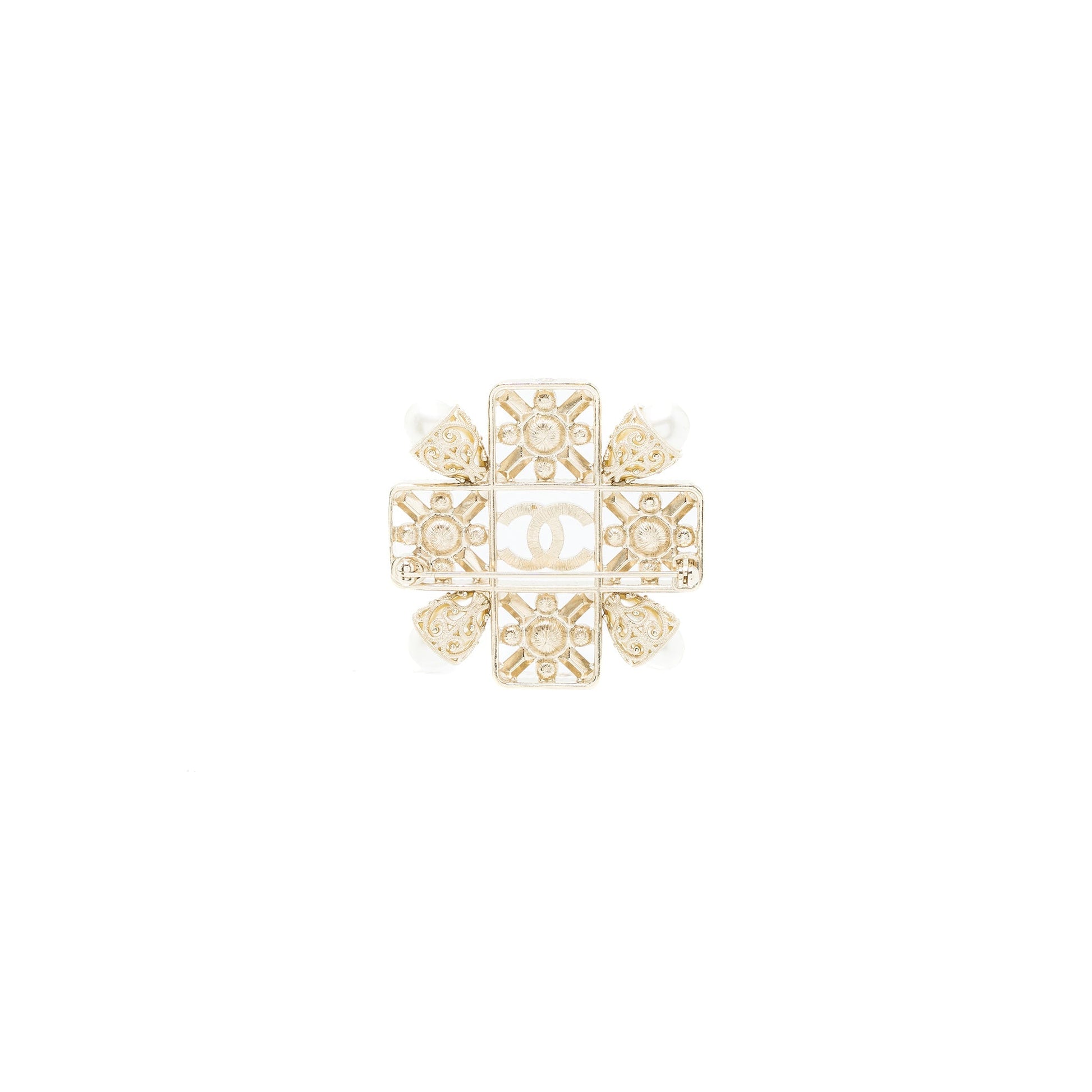 Chanel CC Logo Square Brooch Pearl Crystal Handbag
