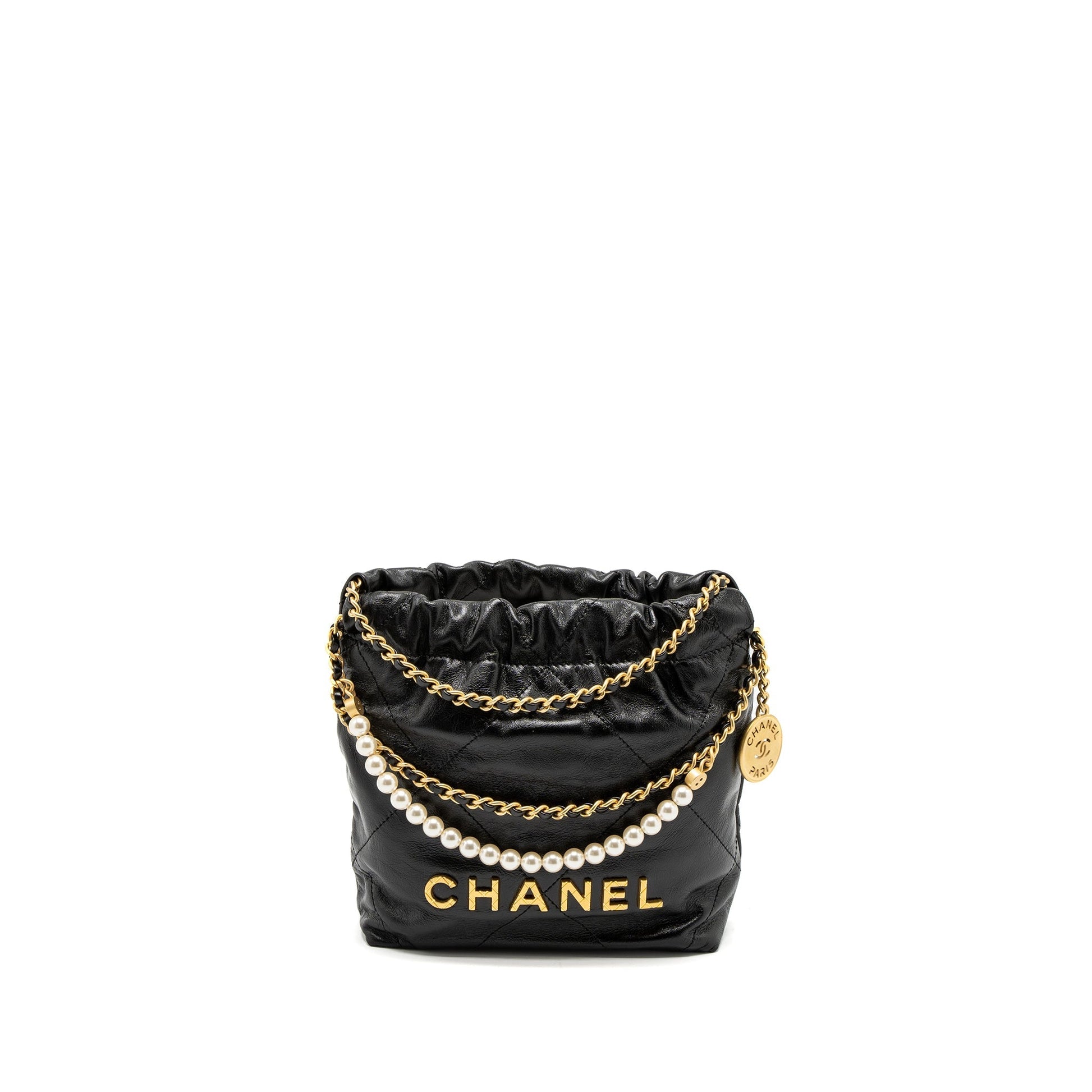 Chanel 23S 22 Pearl Shiny Calfskin Brushed Black Mini Bag