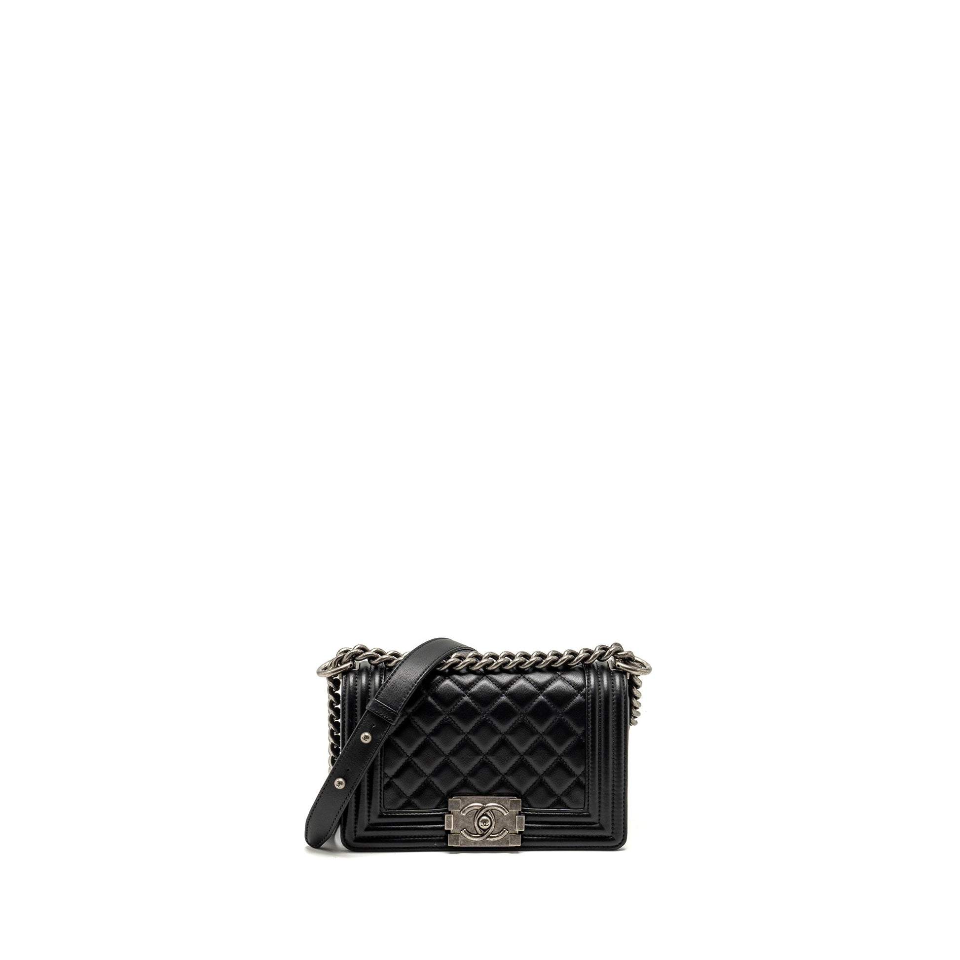 Chanel Boy Calfskin Ruthenium Hardware Microchip Black Small Handbag