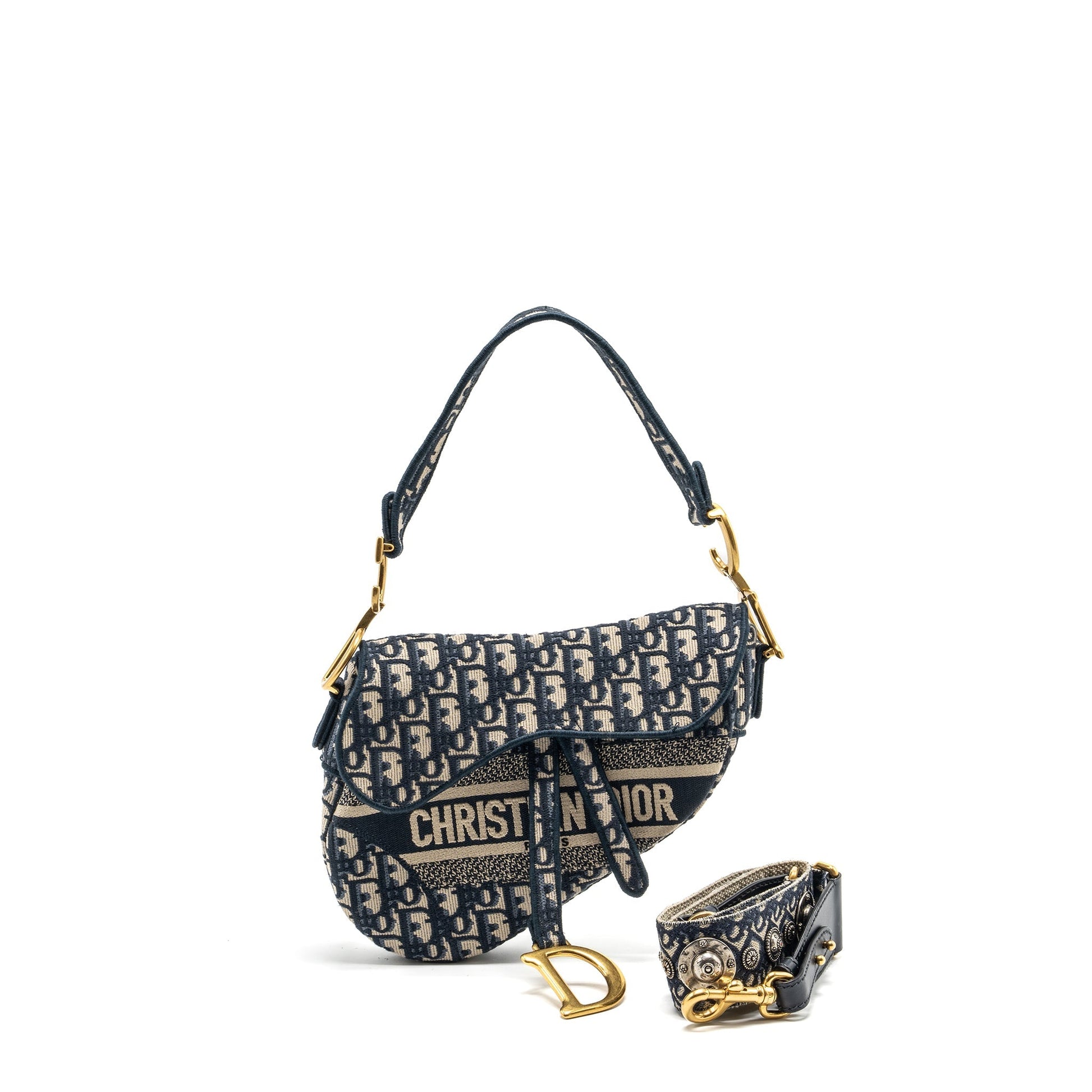 Dior Saddle Oblique Embroidery Handbag Blue Medium Travel Bag