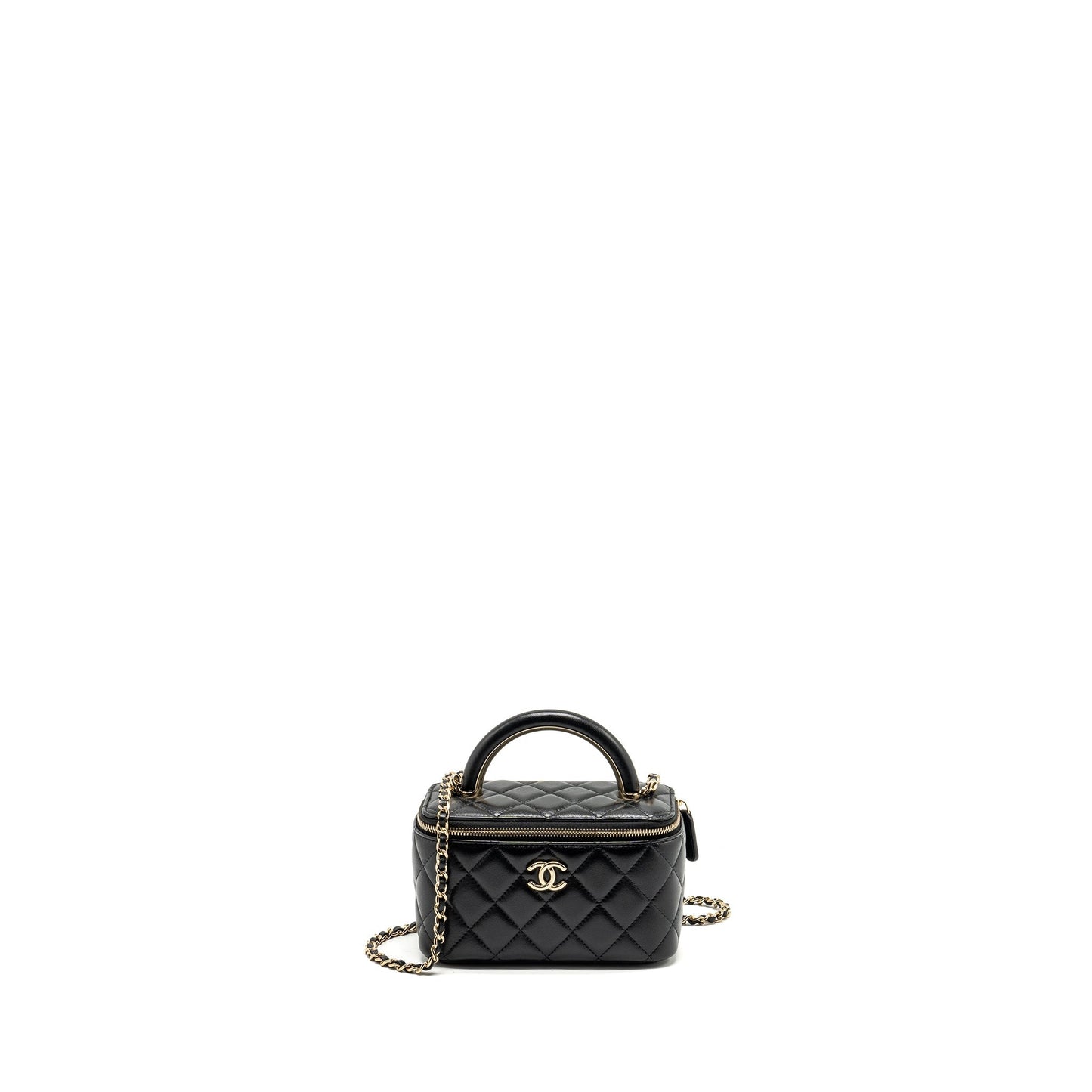 Chanel Top Handle Long Vanity Lambskin LGHW Black Handbag Microchip 1