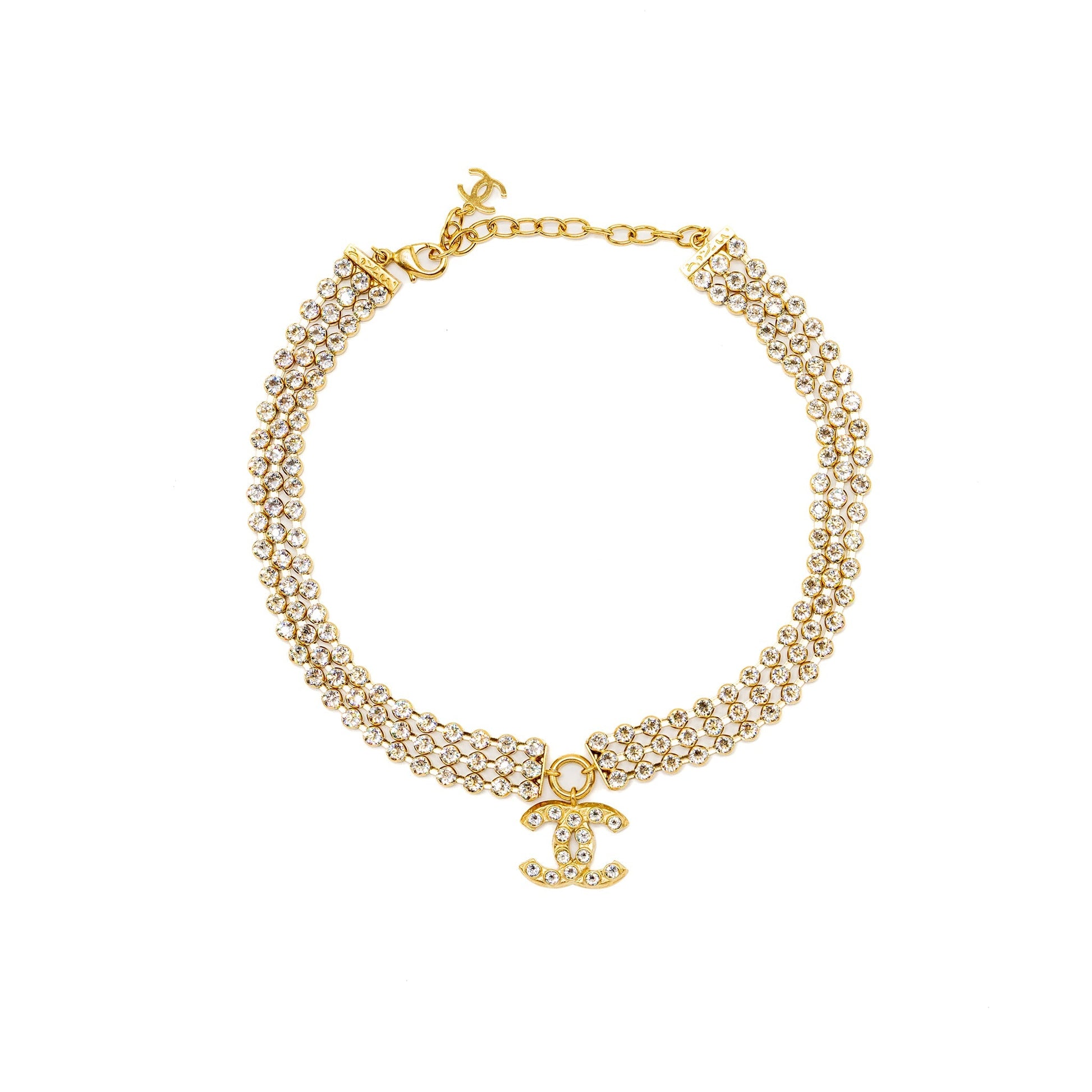 Chanel CC logo crystal chocker tone Gold Handbag