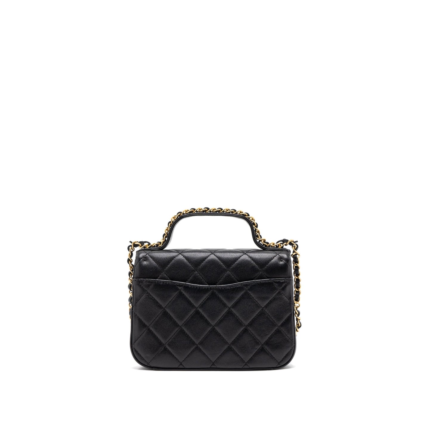 Chanel Top Handle Flap Detailed Logo Goatskin Black Shoulder Bag