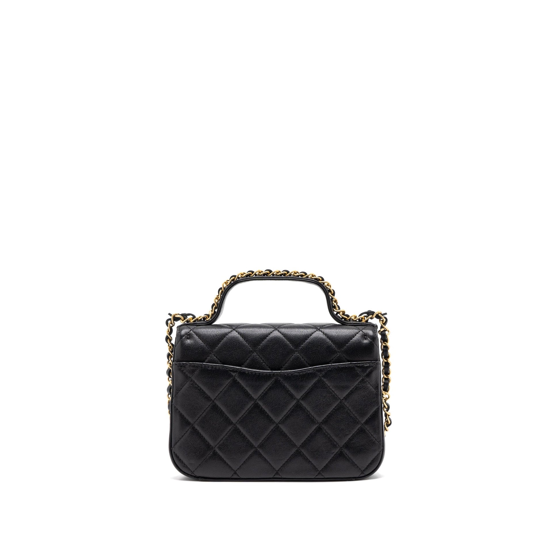 Chanel Top Handle Flap Detailed Logo Goatskin Black Shoulder Bag