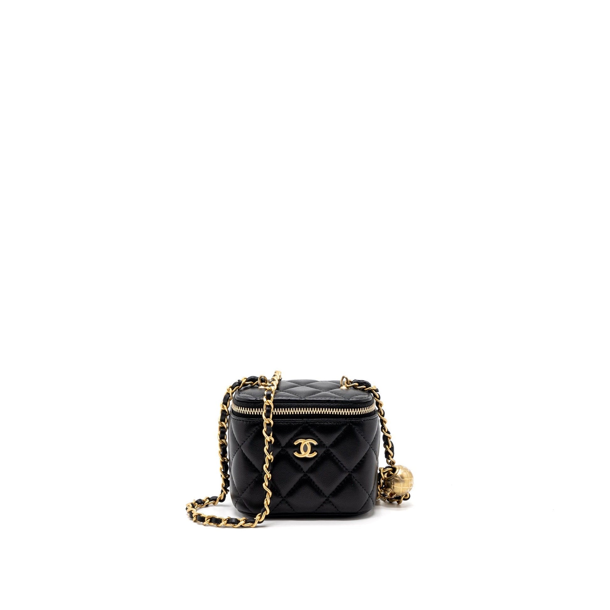 Chanel Pearl Crush Vanity Lambskin Brushed GHW Black Mini Bag