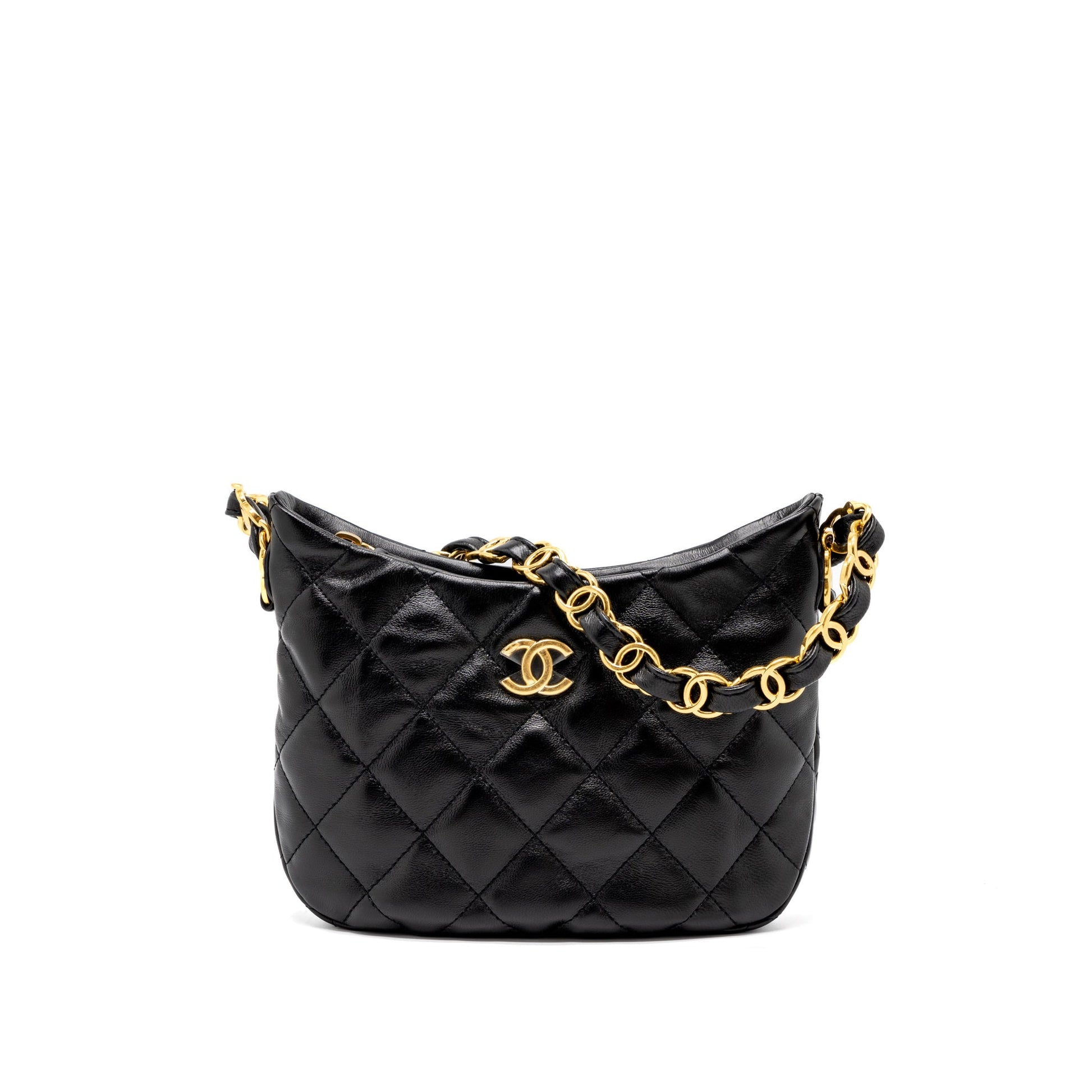 Chanel 22k Hobo Lambskin GHW Microchip Black Shoulder Bag Ghw Microchip