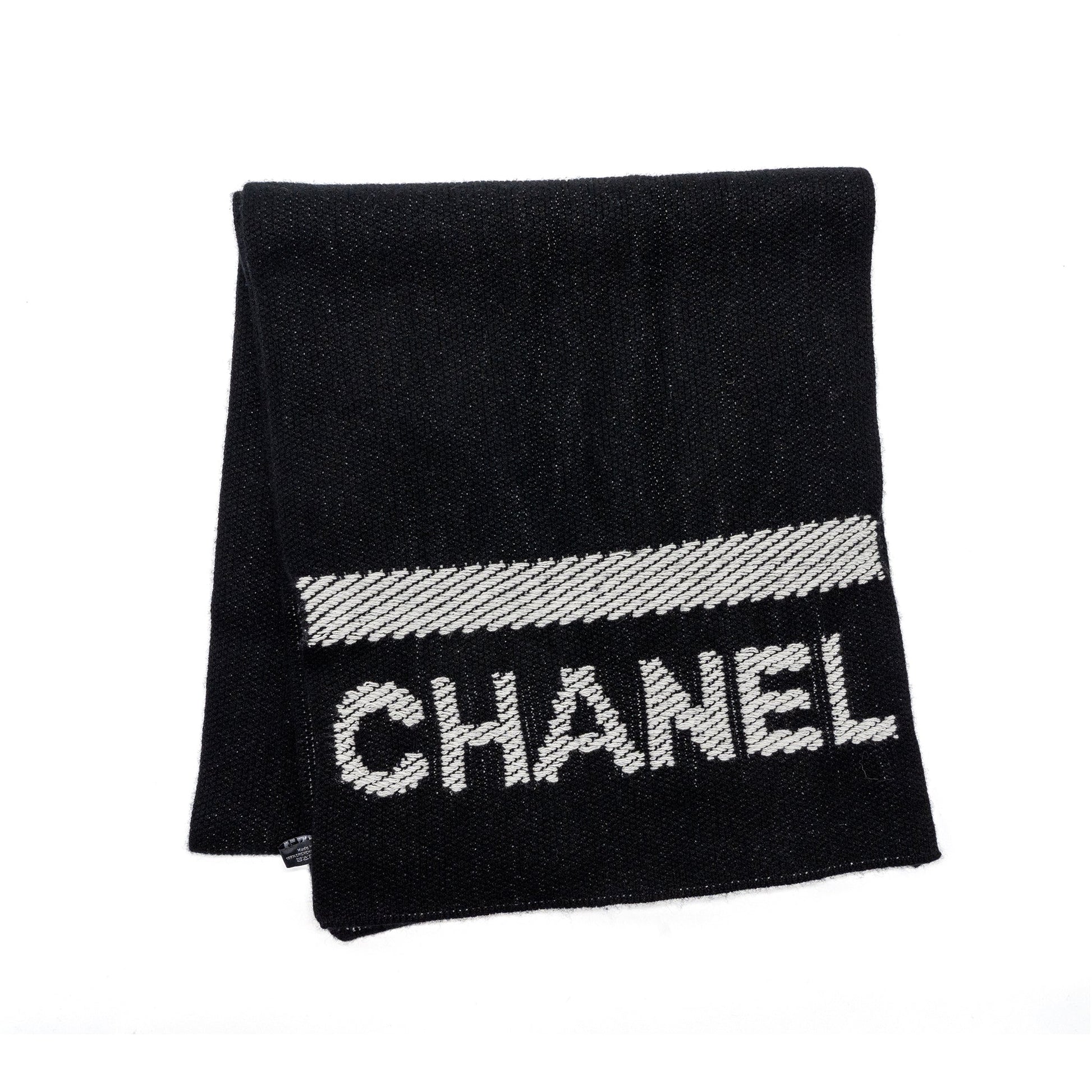 Chanel Letter Scarf Cashmere Black White