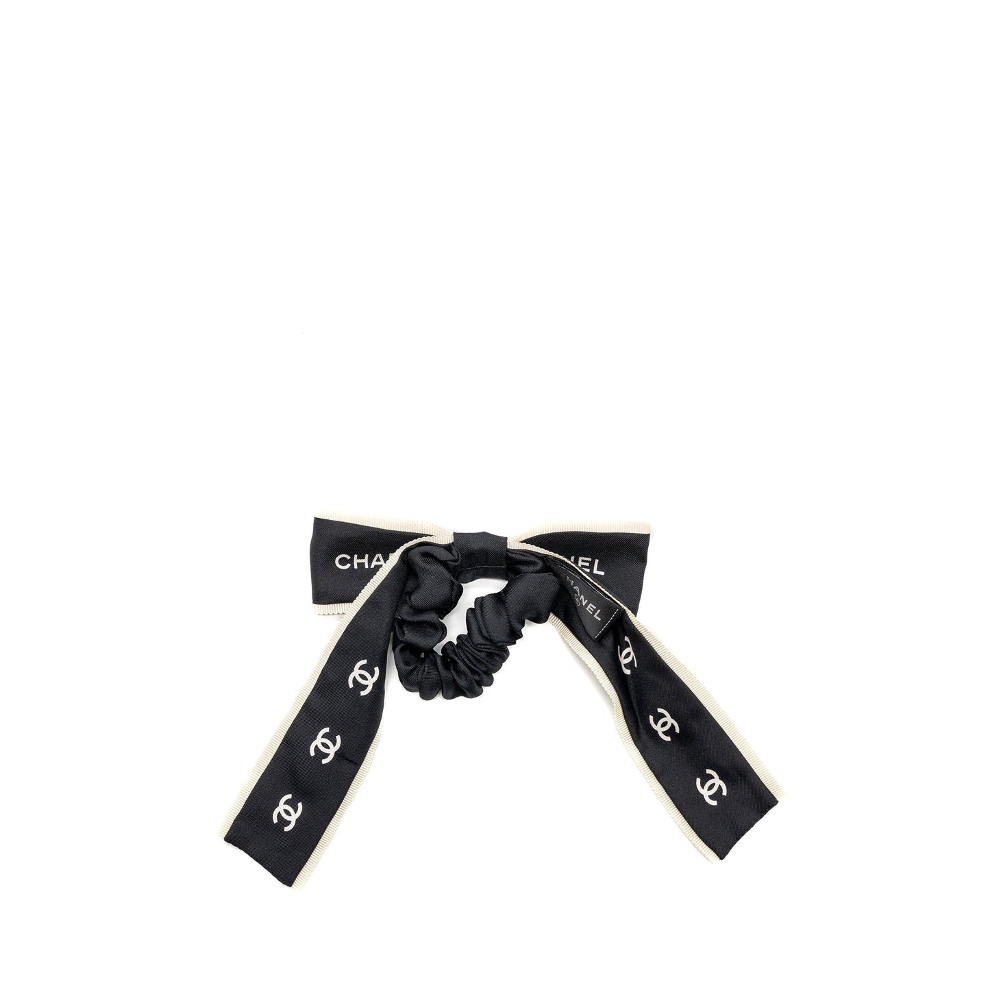 Chanel Hair Tie silk twill Black White Handbag