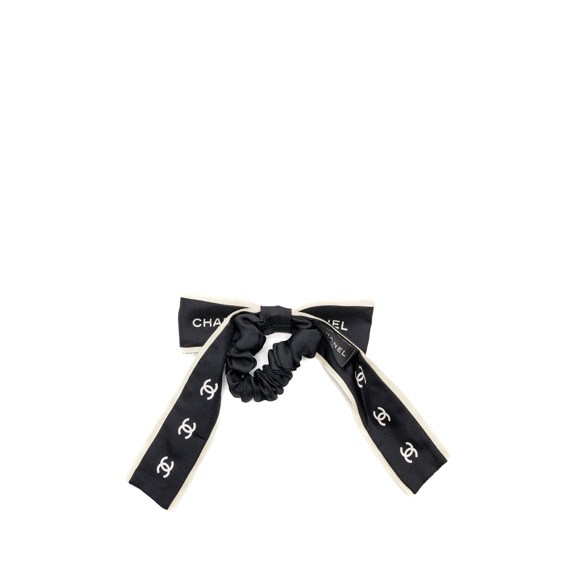 Chanel Hair Tie silk twill Black White Handbag