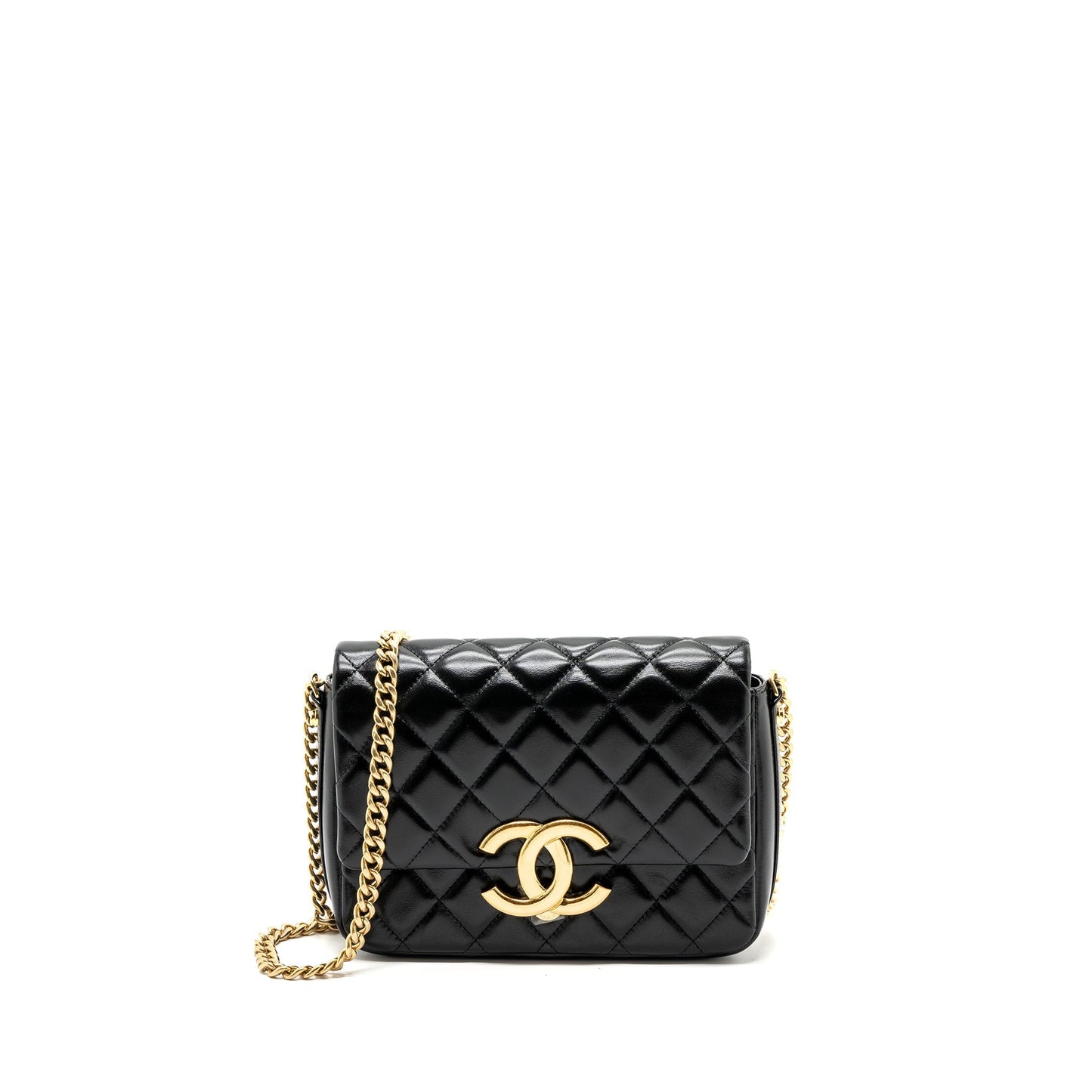 Chanel Giant CC Logo Flap Lambskin GHW Black Shoulder Bag