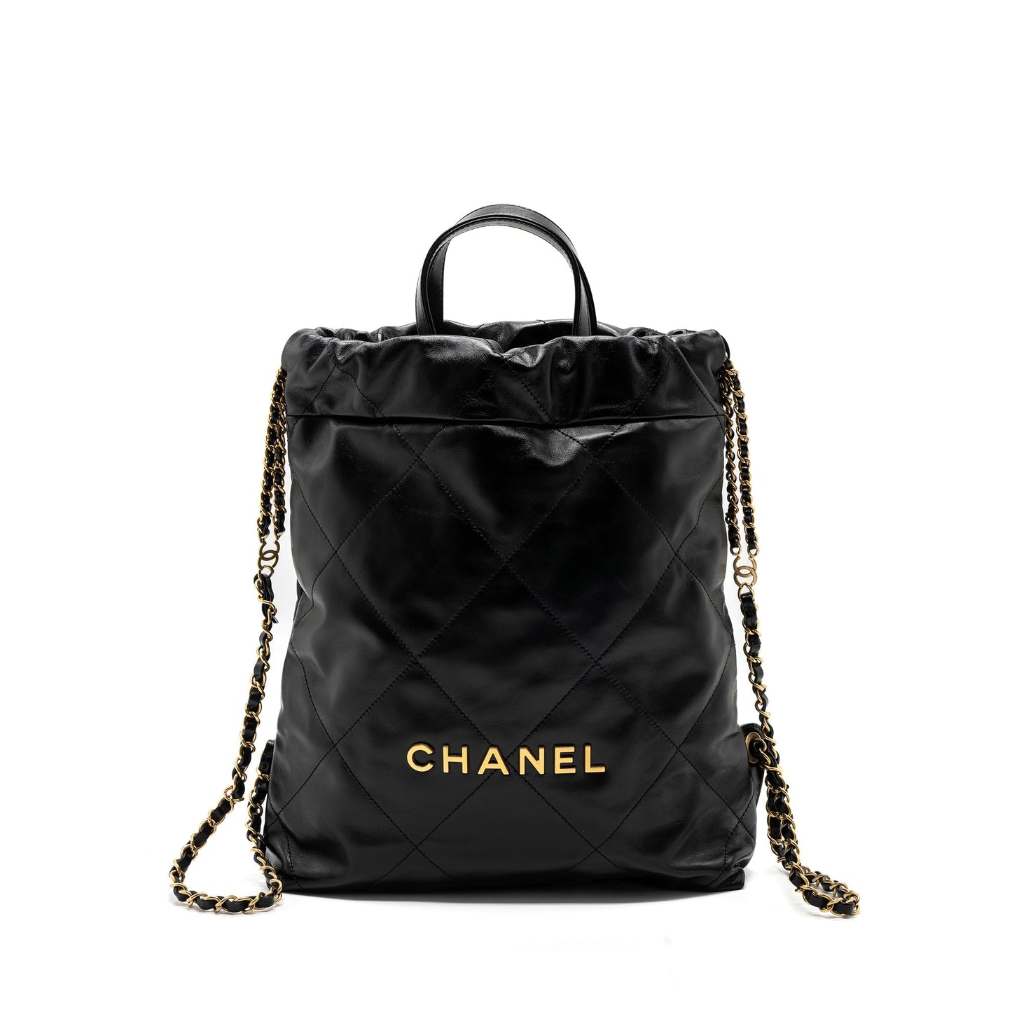 Chanel 22 Backpack Shiny Calfskin GHW Microchip Black