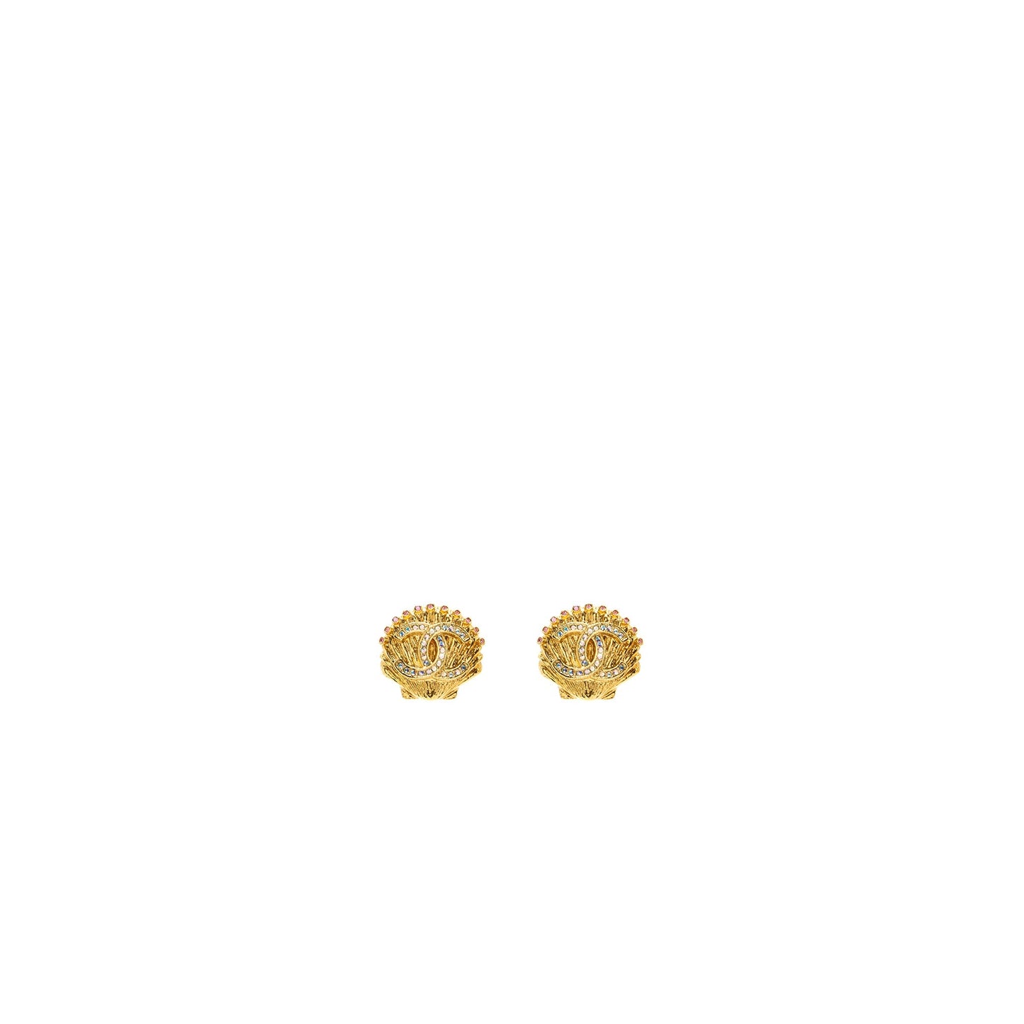 Chanel cc logo shell earclips crystal tone Multicolour Gold Handbag Gold Tone