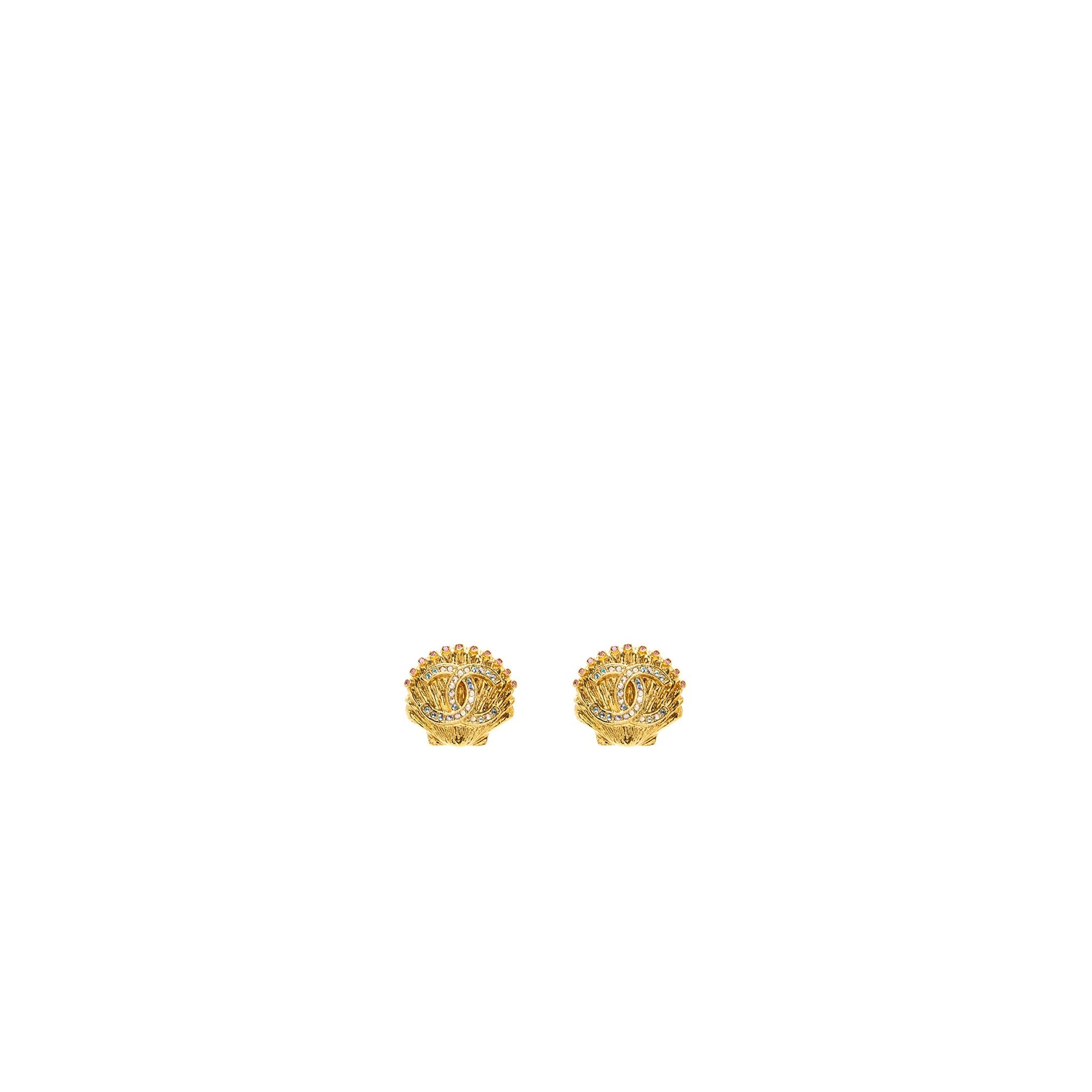 Chanel cc logo shell earclips crystal tone Multicolour Gold Handbag Gold Tone