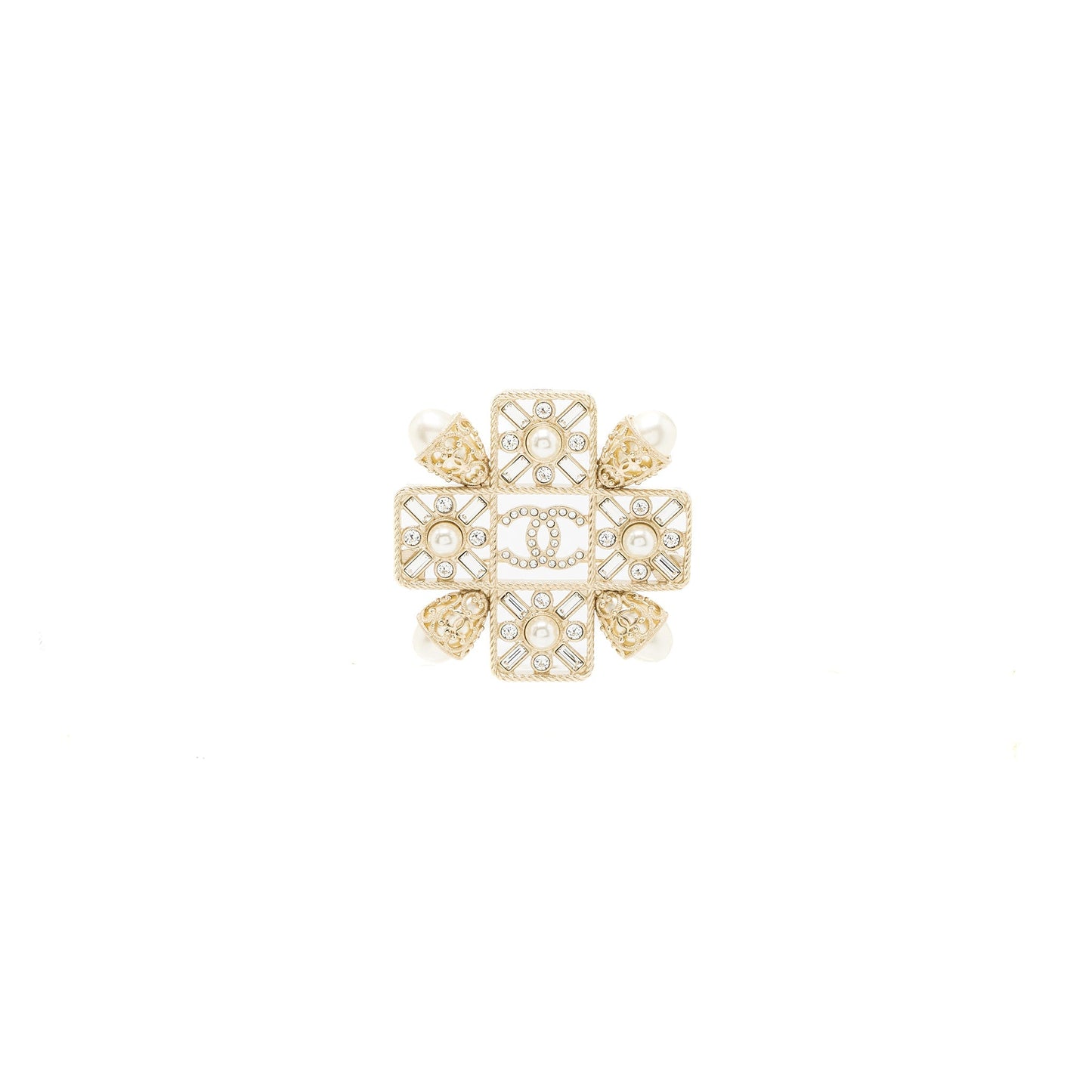 Chanel CC Logo Square Brooch Pearl Crystal Handbag