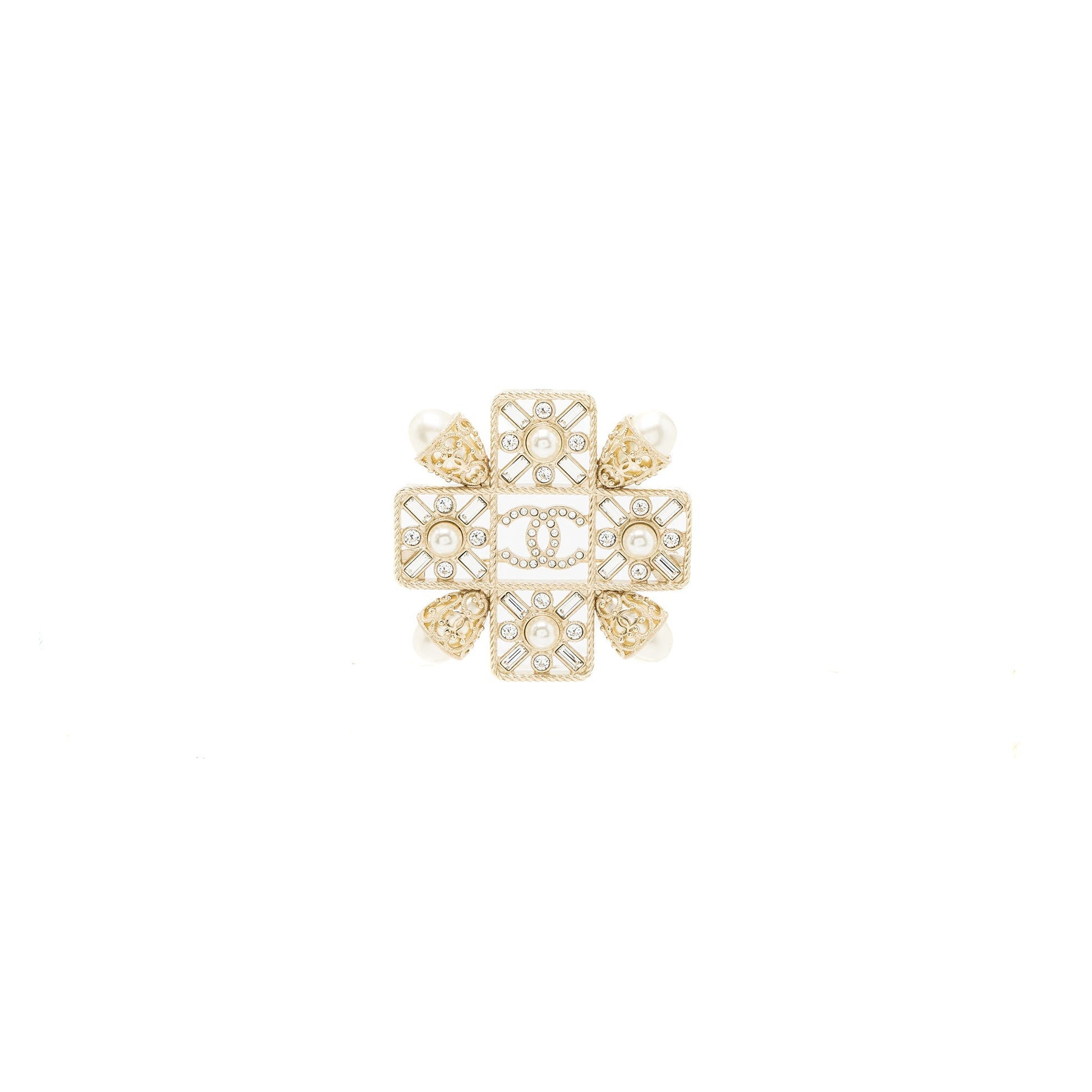 Chanel CC Logo Square Brooch Pearl Crystal Handbag