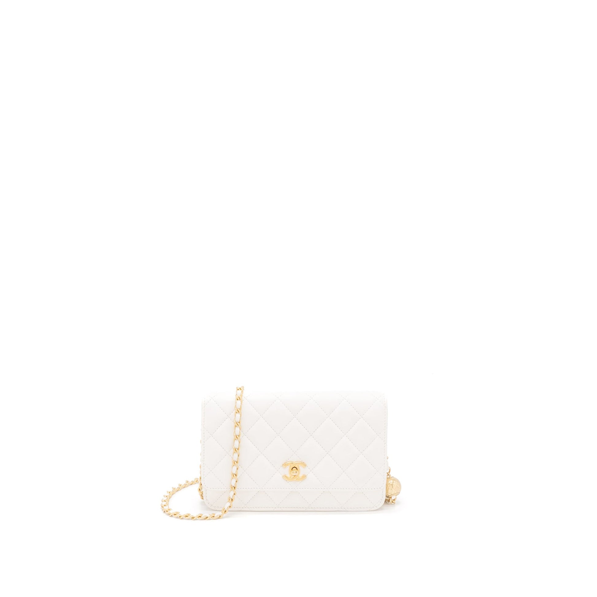 Chanel Pearl Crush on Lambskin Brushed GHW White Wallet Case