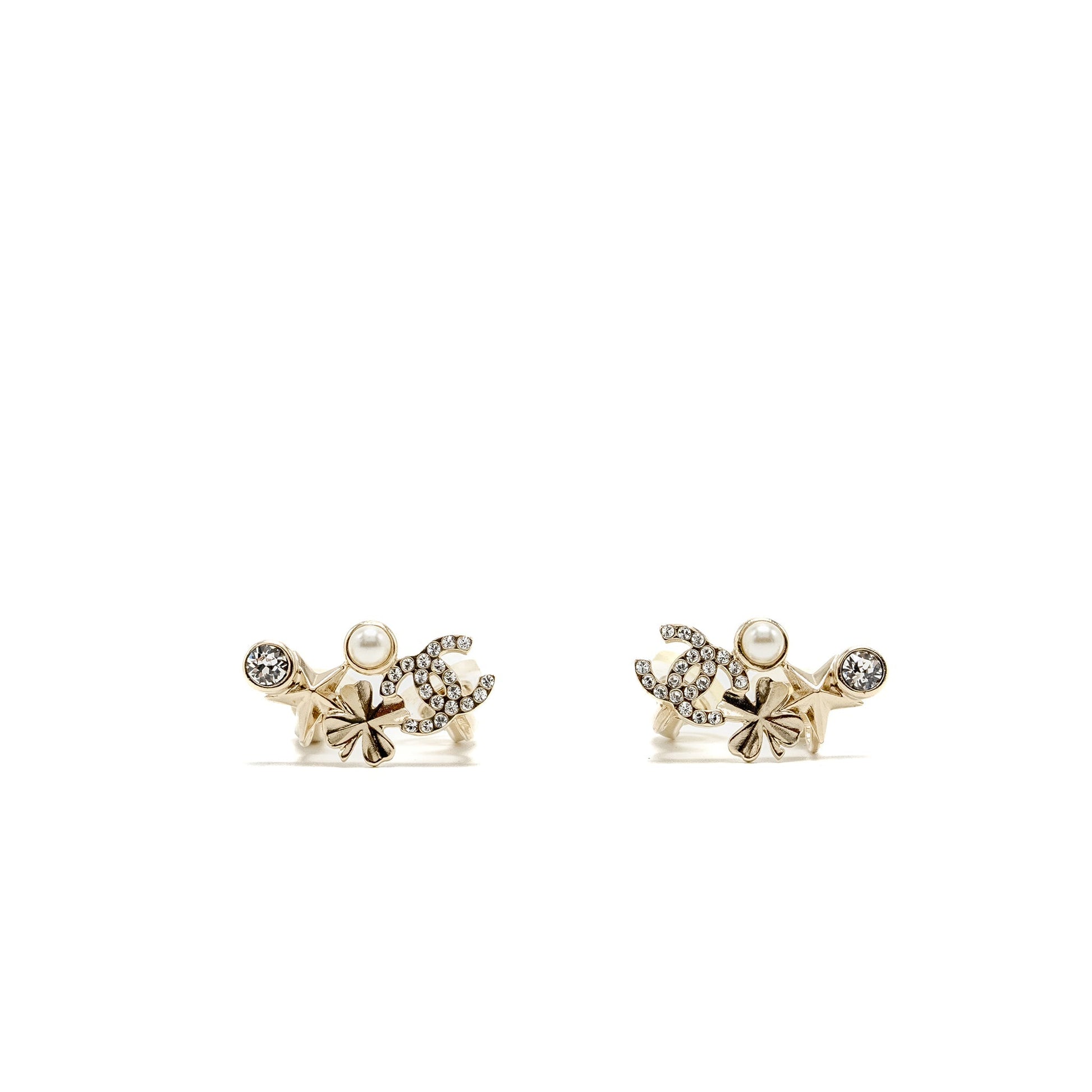 Chanel CC Logo Flower Ear Clips Crystal Gold Handbag