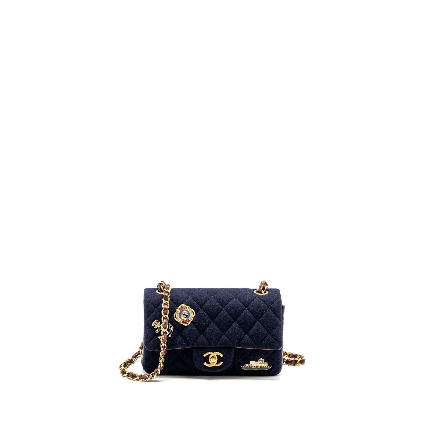 Chanel Rectangular Flap fabric lambskin navy GHW Shoulder Bag