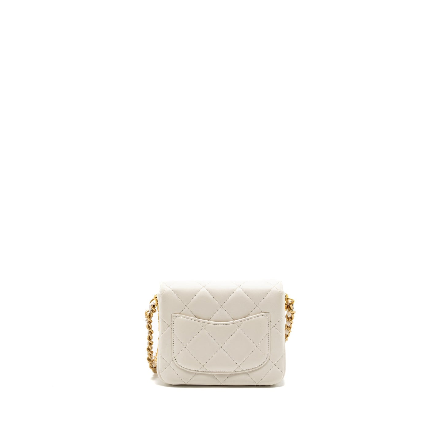 Chanel Seasonal Square Flap Lambskin GHW Microchip White Shoulder Bag