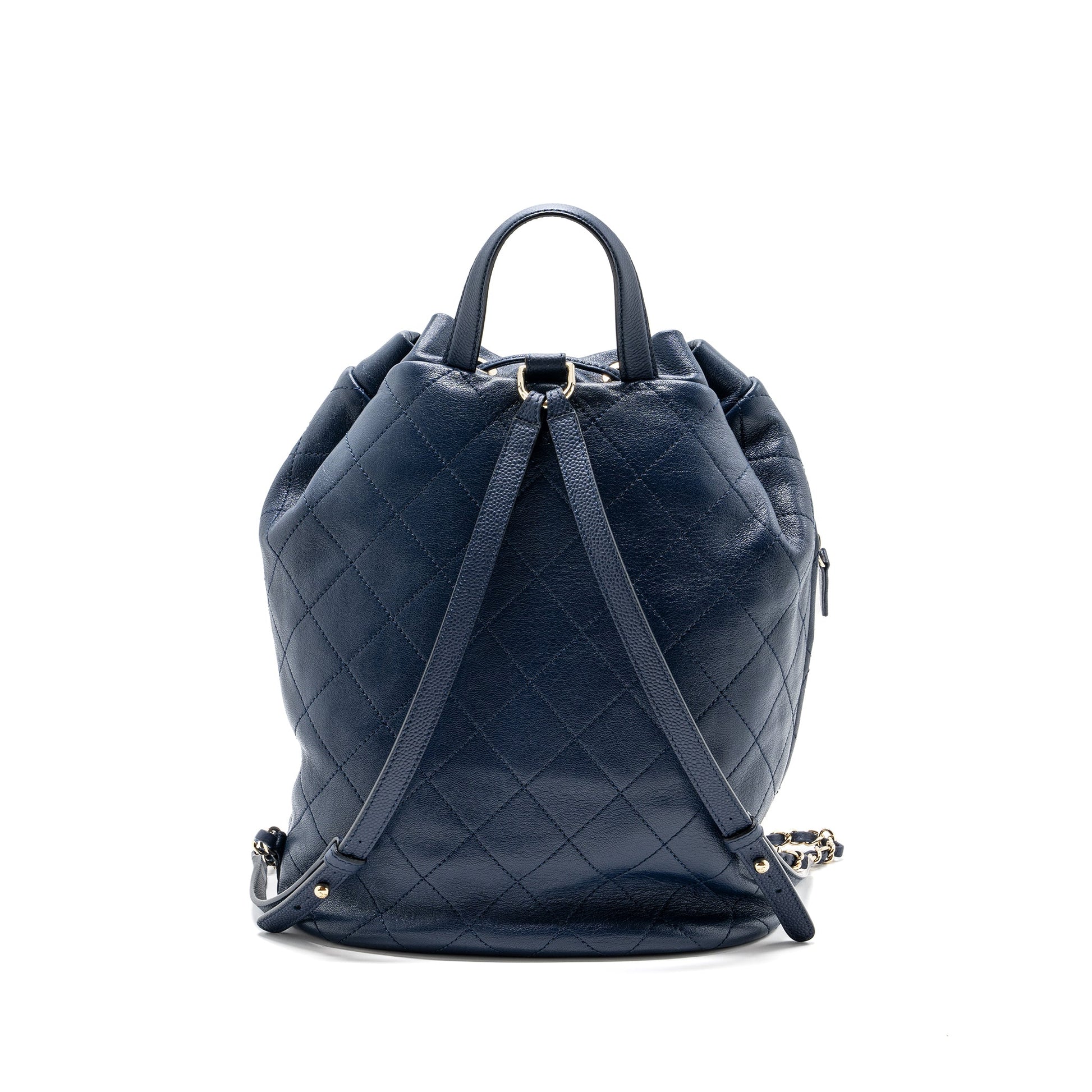 Chanel Drawstring Backpack Lambskin Grained Calfskin Dark Blue Jewelry