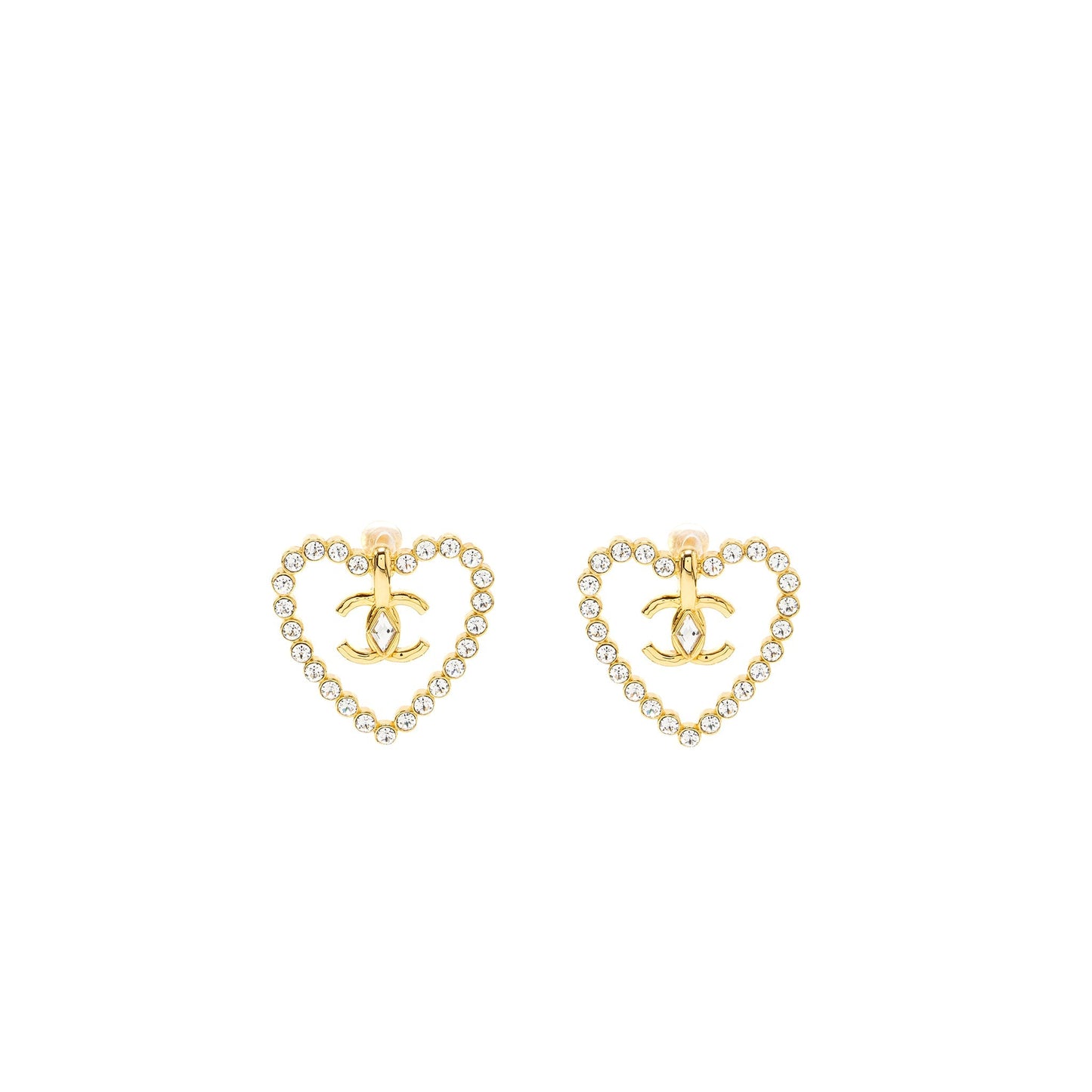 Chanel Giant heart cc logo ear clips Gold Handbag