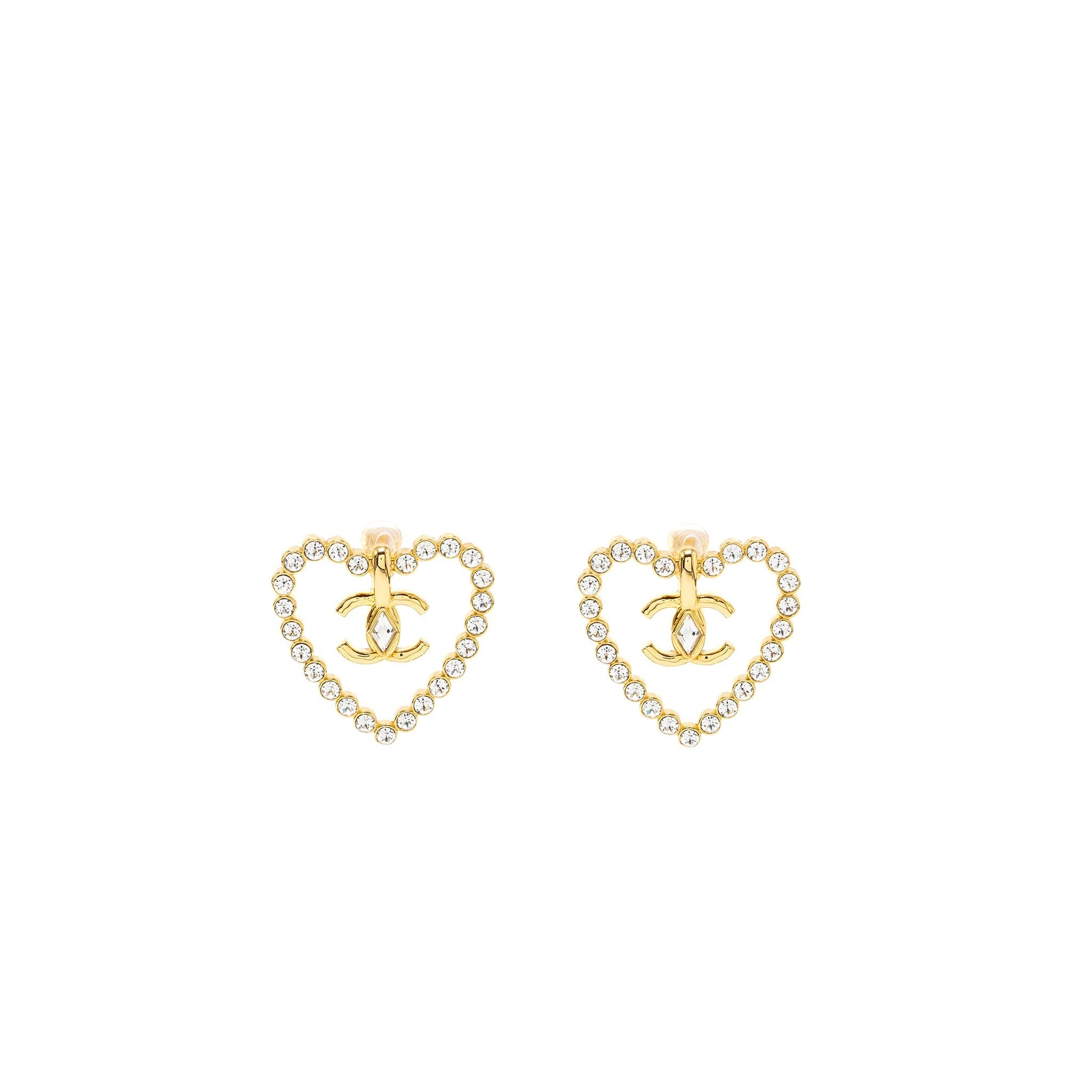 Chanel Giant heart cc logo ear clips Gold Handbag